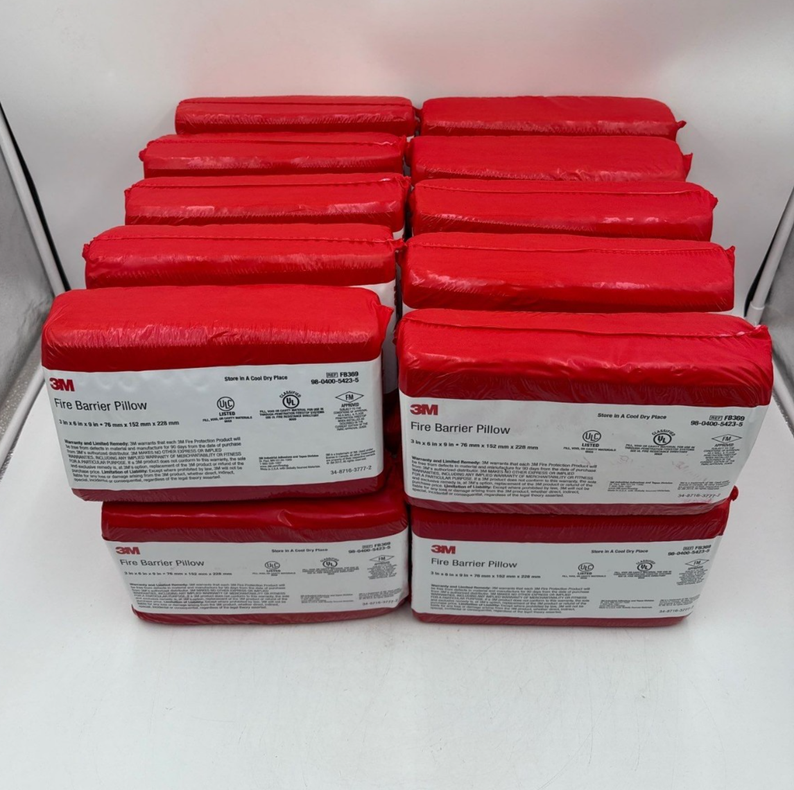 20PC Lot 3M FB 369 Fire Barrier Self-Locking Pillow 3" x 6" x 9" FB-369 20 Piece New