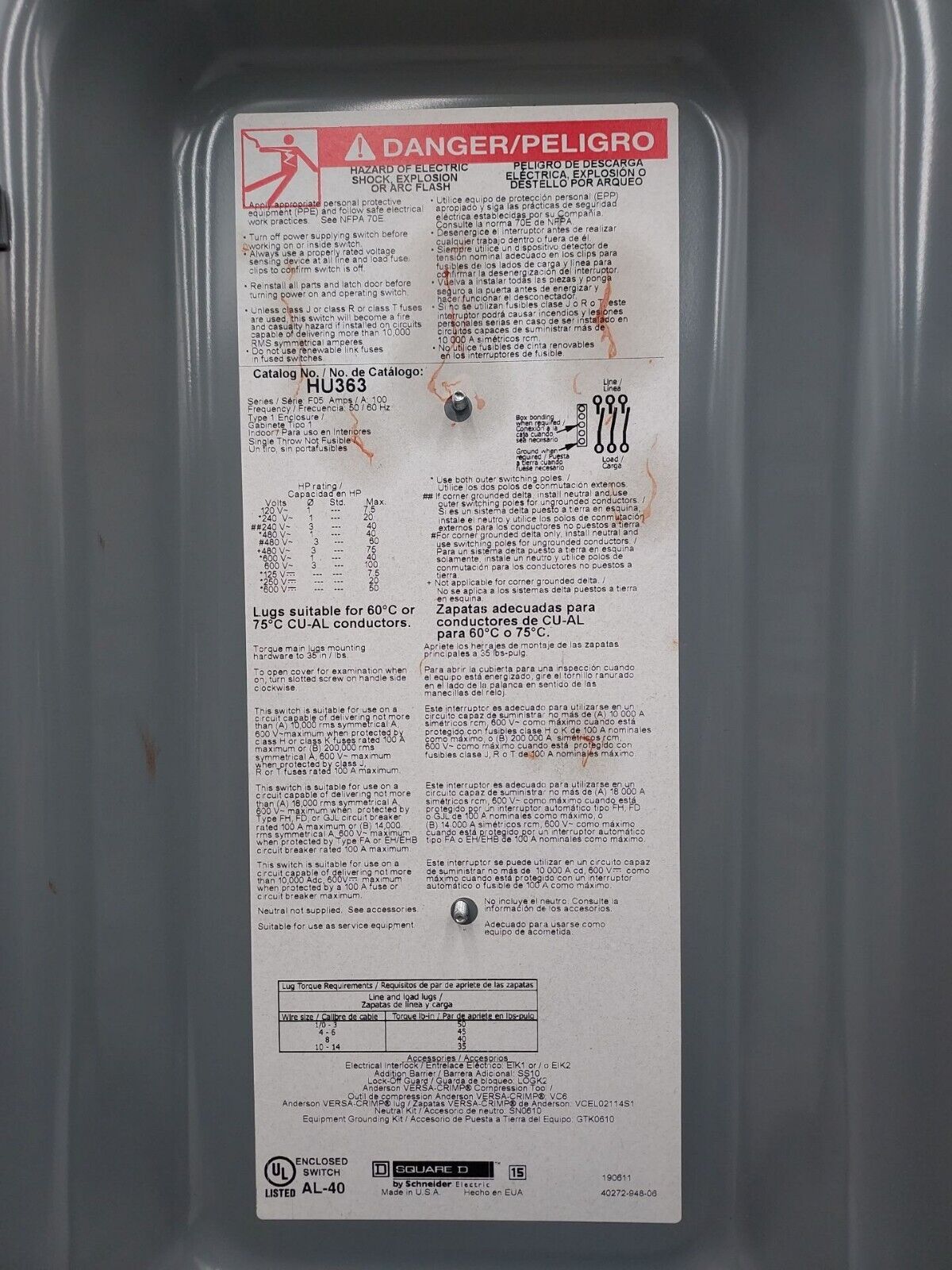 Square D HU363 New