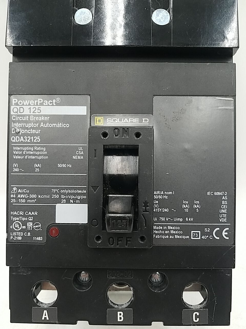 Square D QDA32125 Used