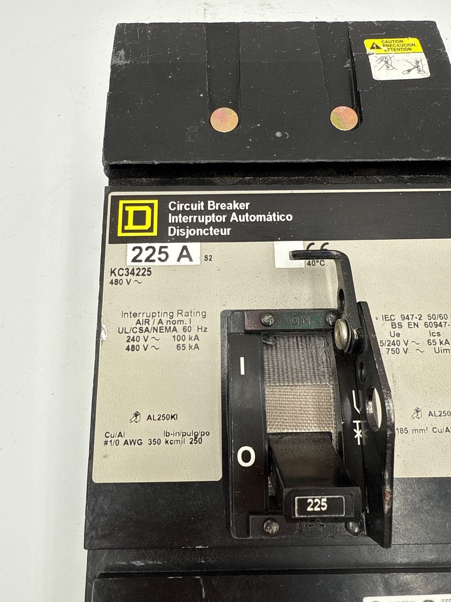 Square D KC34225 I-Line Circuit Breaker 225A 3P 480V KC 225 Amp 3 Pole Used