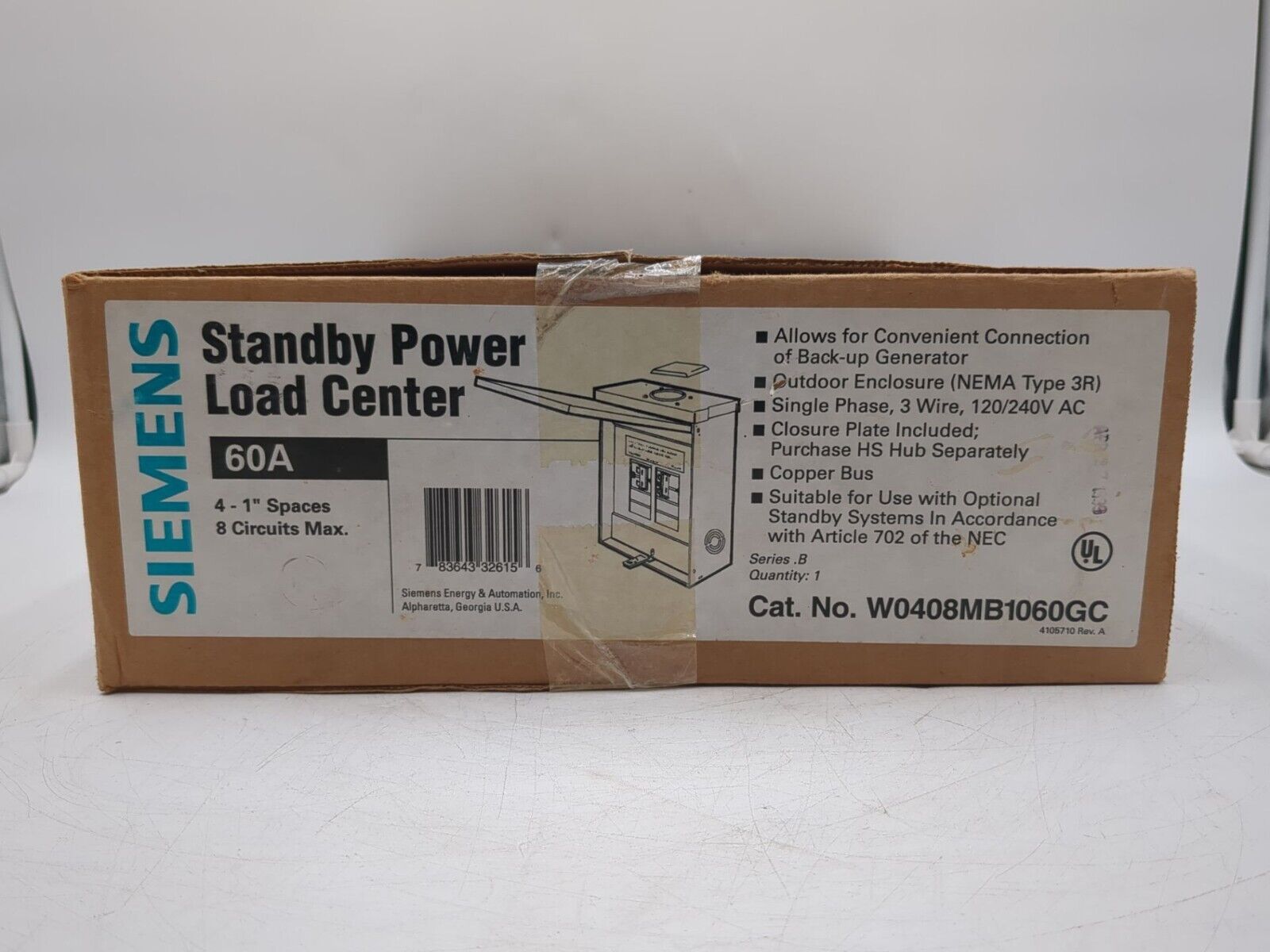 Siemens W0408MB1060GC Standby Power Load Center 60A 120/240V Type 3R New