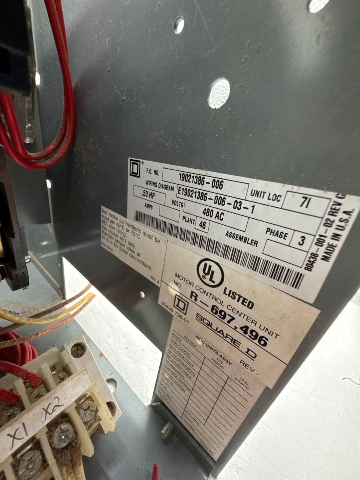 Square D Model 6 12" 3A Breaker Combo MCC Bucket Size 1 Starter FAP3600311M Used