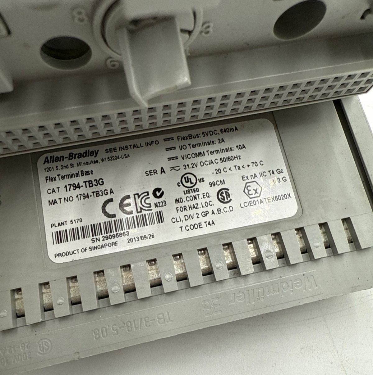 Allen Bradley 1794-TB3G Ser A Flex Terminal Base Module 5VDC 640mA 1794TB3G Used