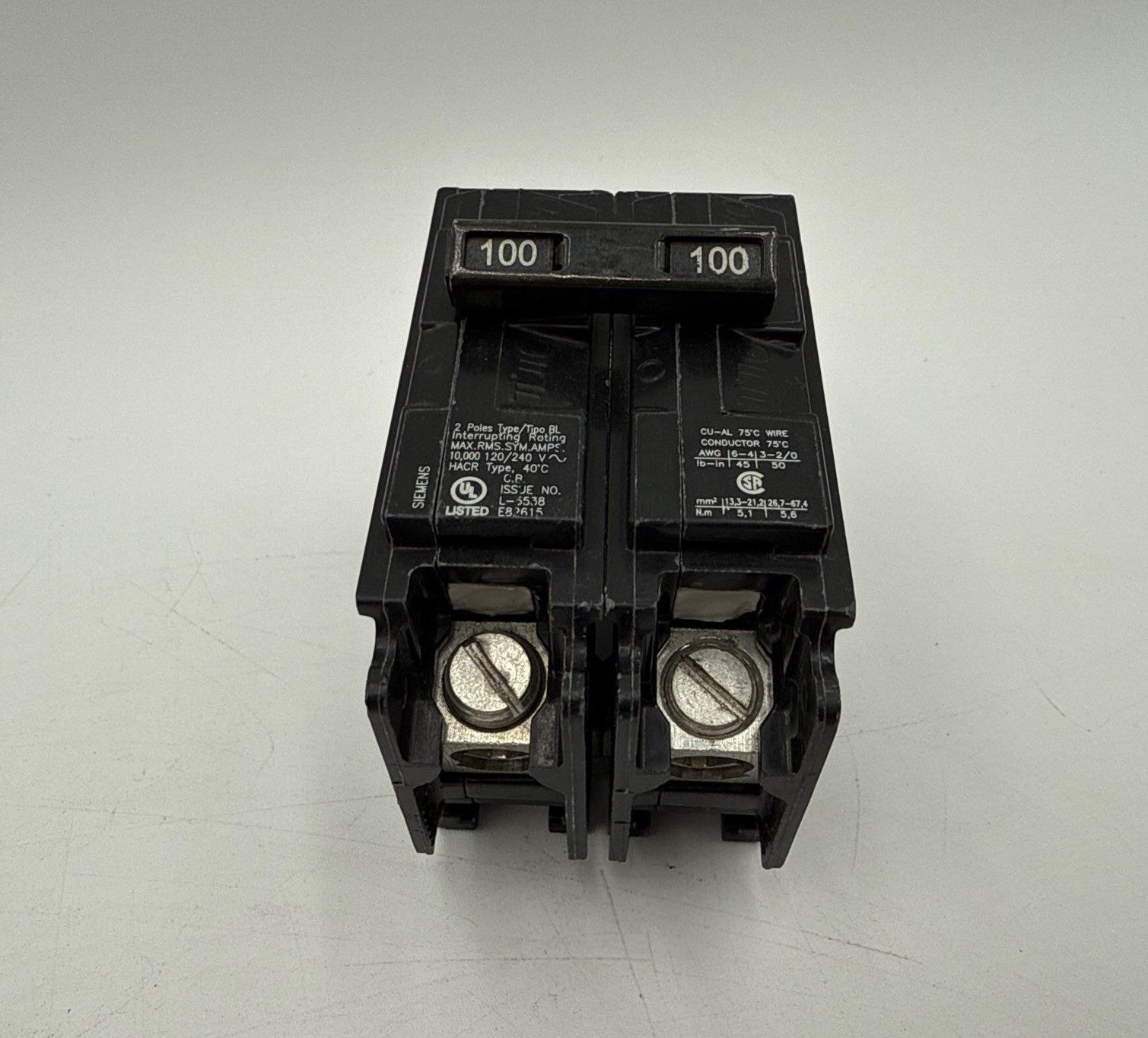 Siemens B2100 Bolt On Circuit Breaker 100A 2P 120/240V 1PH BL 100 Amp 2 Pole Used