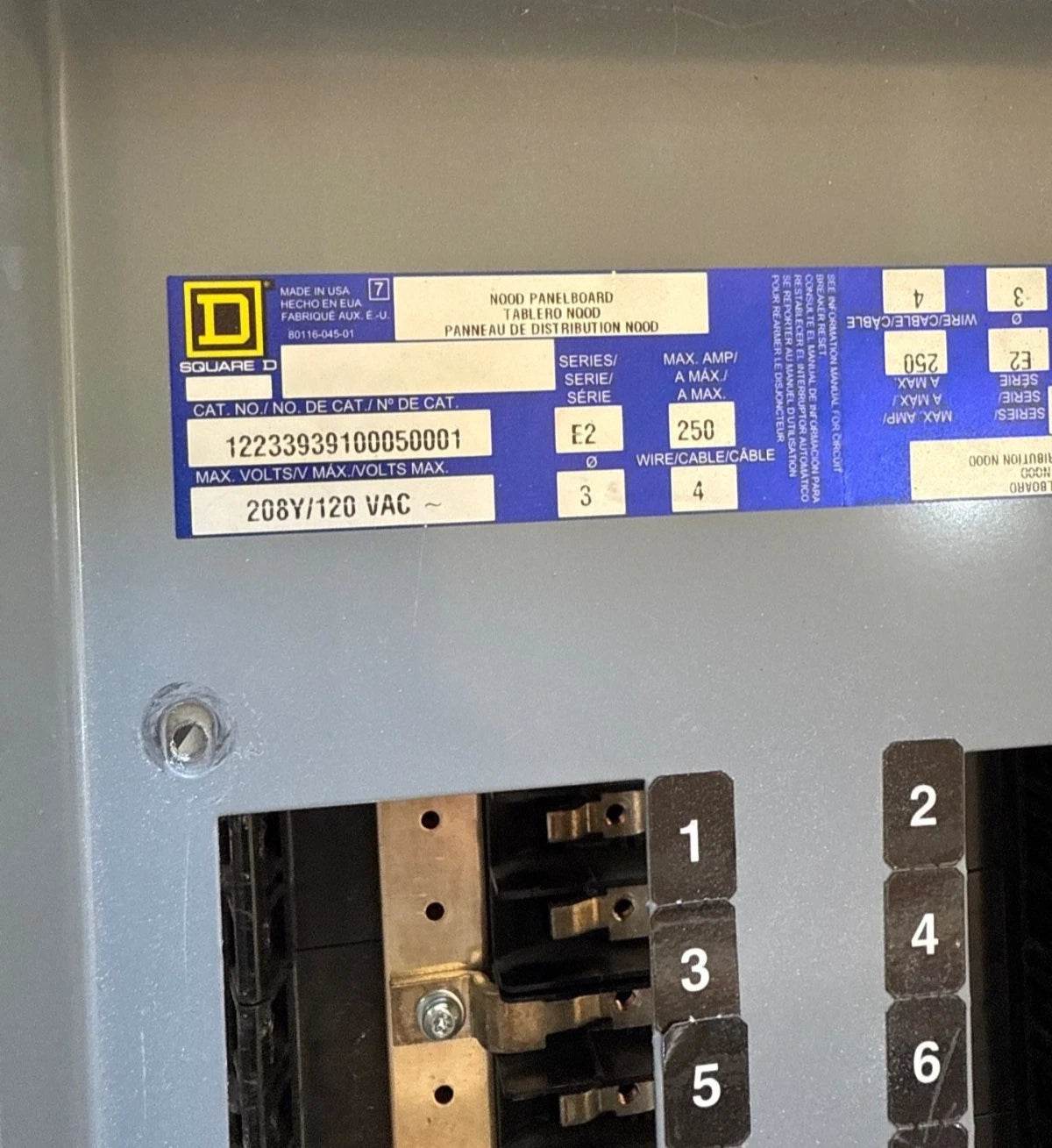 Square D NQOD Panelboard 250A 208/120V 3PH 4W 42 Cir MCB Panel JDP36250 250 Amp Used