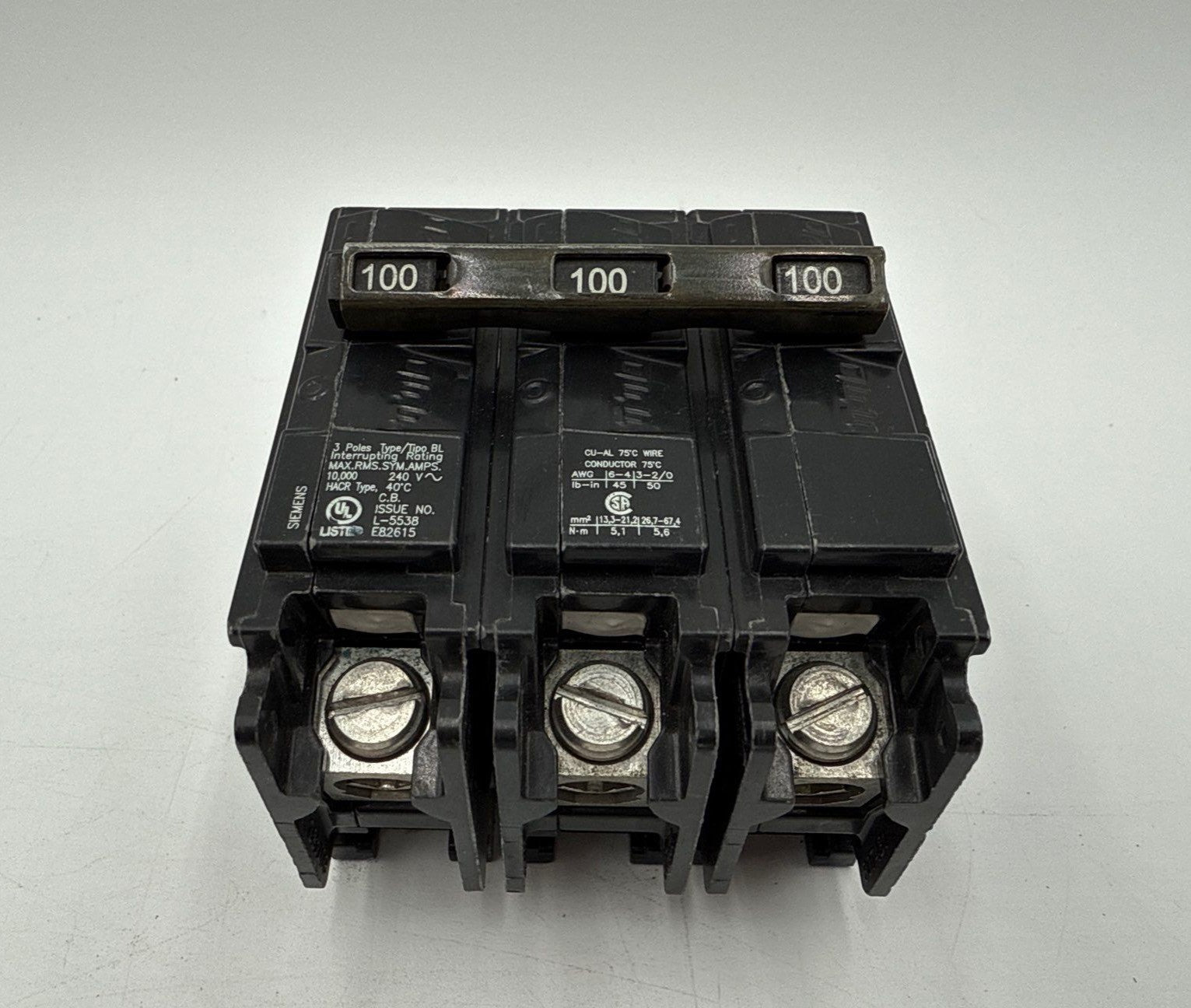 Siemens B3100 Bolt On Circuit Breaker 100A 3P 240V BL 100 Amp 3 Pole B-3100 Used