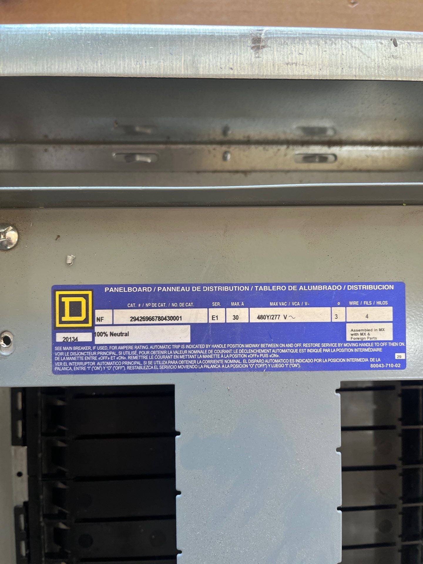 Square D NF Panelboard 30A 480Y/277V 3PH 4W 42 Space Main HJP36030 MCB Indoor New