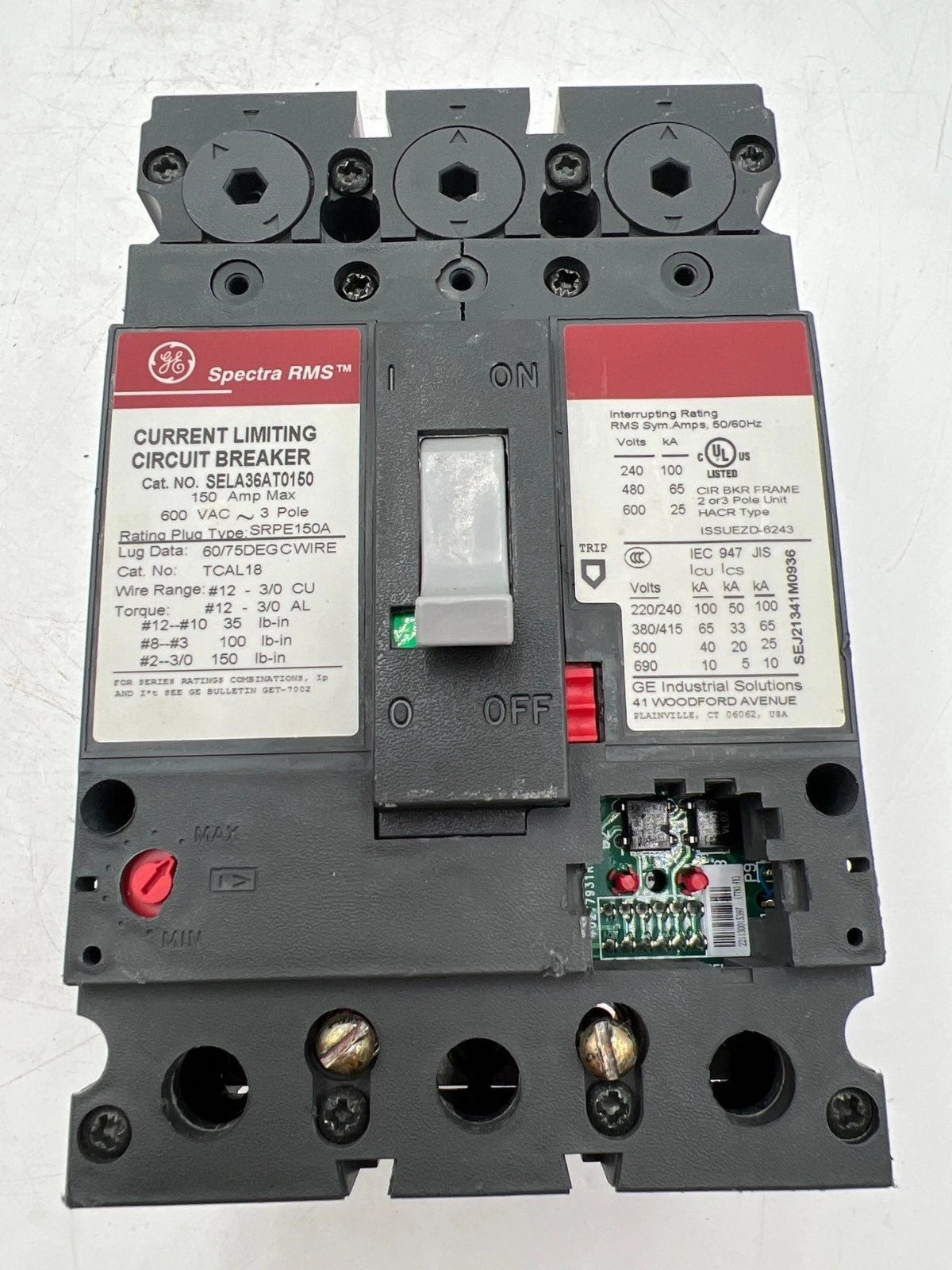 GE SELA36AT0150 Bolt On Circuit Breaker 3P 150A 600V SELA 150 Amp 600 Volt Used