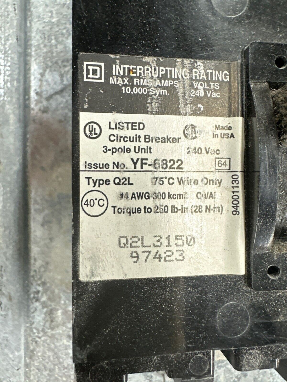 Square D NQOD442M225 Panelboard 225A 208/120V 3PH MCB Indoor Encl 42 Circuit P372 Used