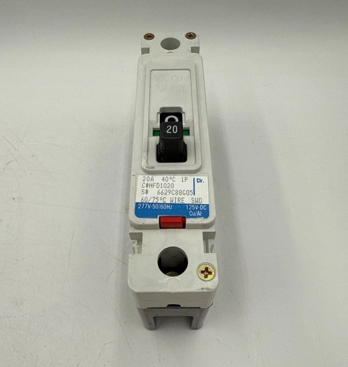 Cutler Hammer HFD1020 Circuit Breaker 20A 1P 277V HFD 65k 20 Amp 1 Pole Bolt On Used