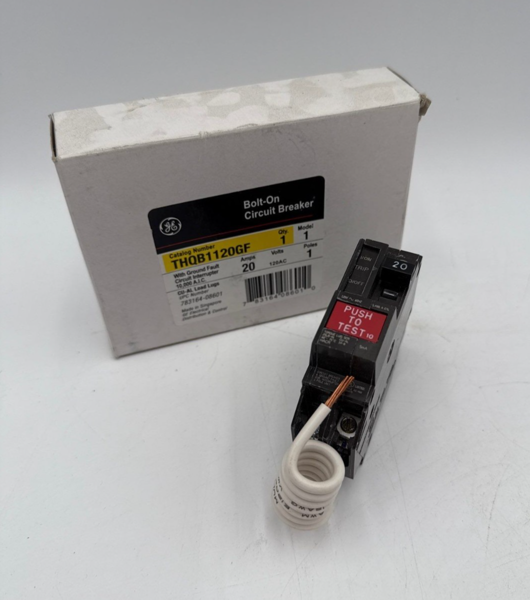 GE THQB1120GF Bolt On Circuit Breaker 20A 1P 120V THQB 20 Amp 1 Pole GFCI New