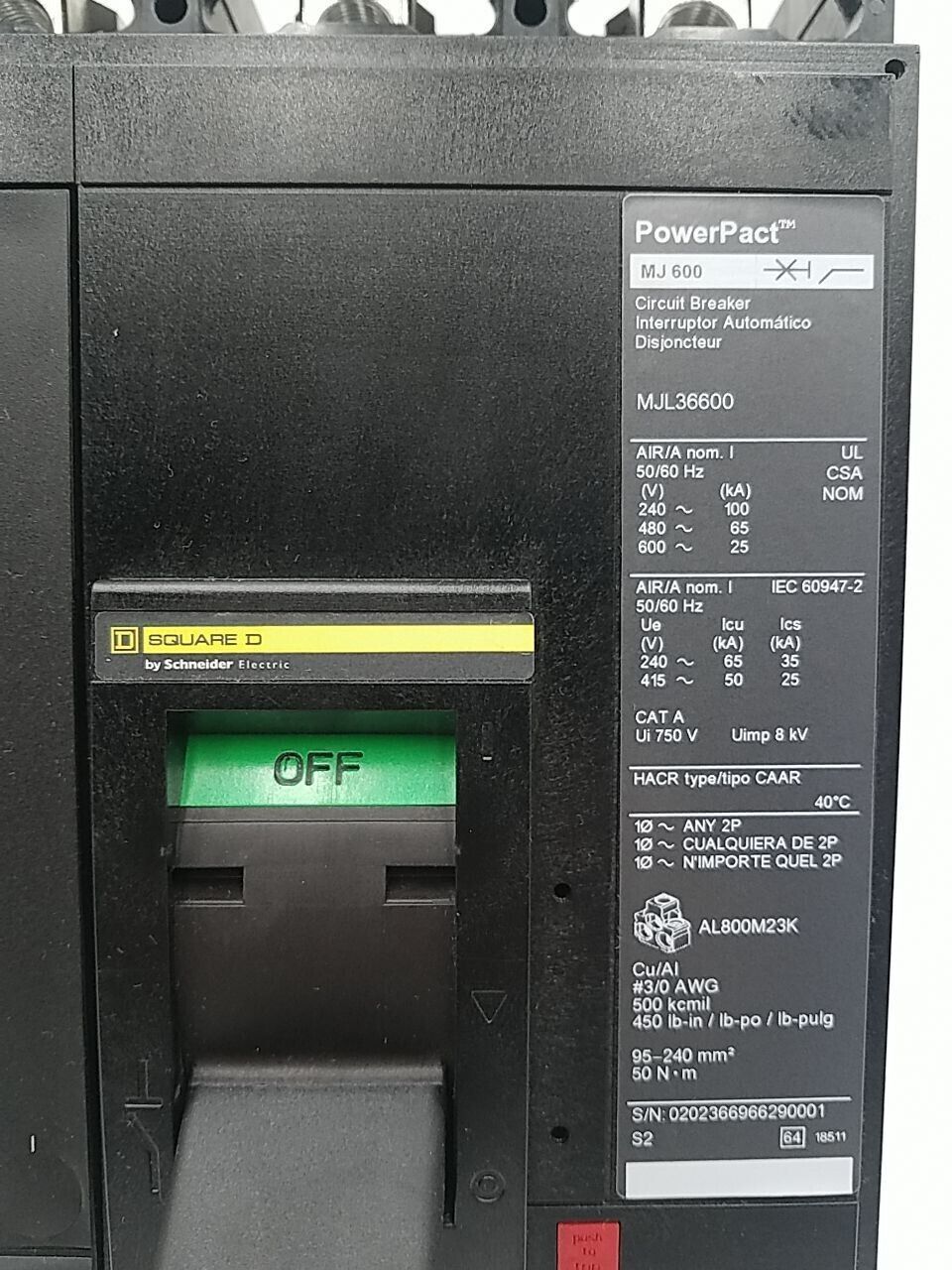 Square D MJL36600 Used