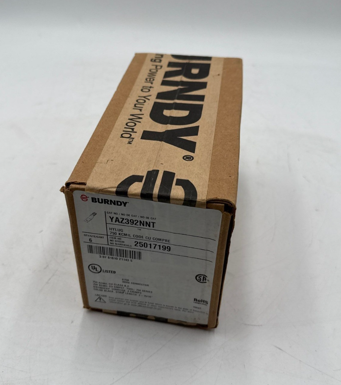 6PC Burndy YAZ392NNT Compression Lug 750MCM 1/2" Stud Long Barrel CU YAZ392N New