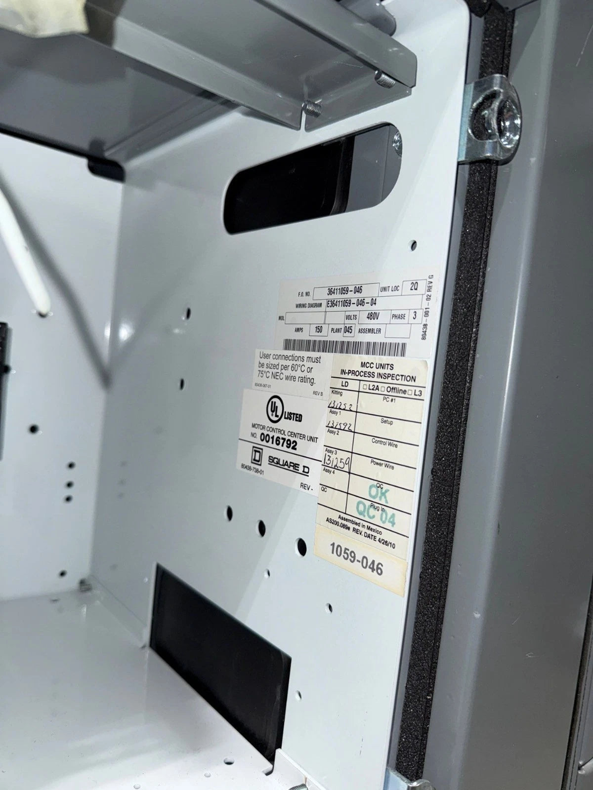 12" Square D Model 6 150A Feeder MCC Bucket HJL36150 Breaker 150 Amp HJL