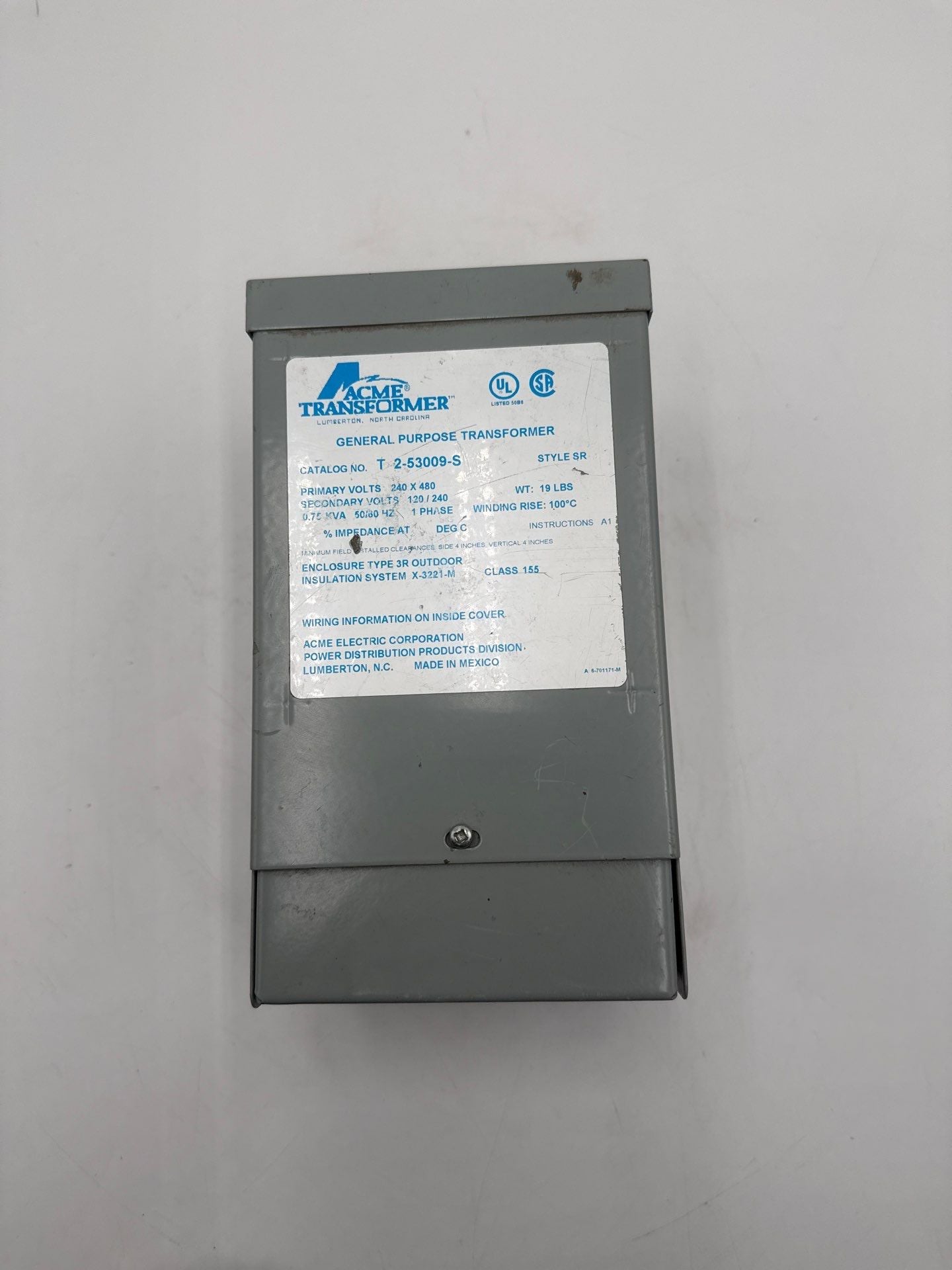 ACME T2-53009-S Transformer 0.75kVA Pri 240x480V Sec 120/240V 1PH New