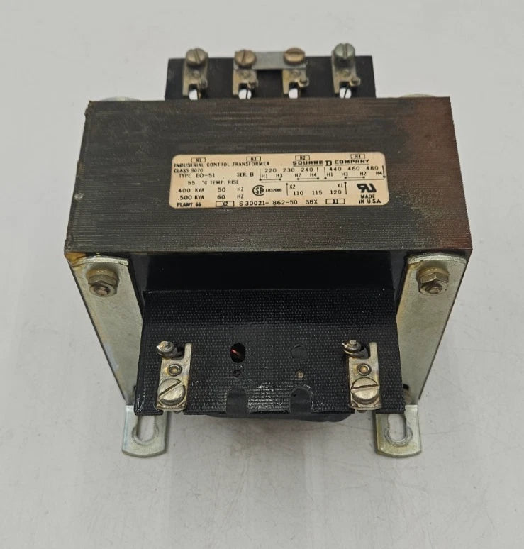 0.500kVA Square D S30021-862-50 Iindustrial Control Transformer CLASS 9070 480V Used