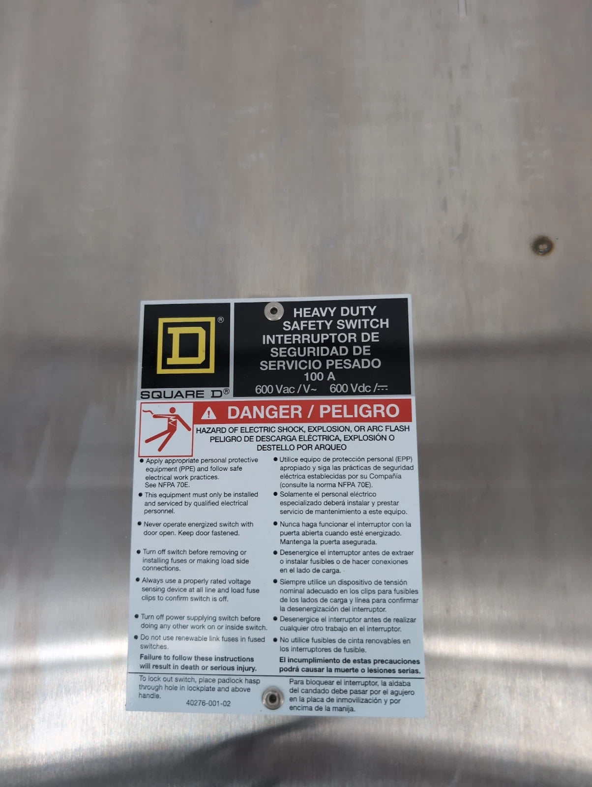 Square D H363DS Heavy Duty Safety Disconnect Switch 100A 3P 600V Stainless NEW New