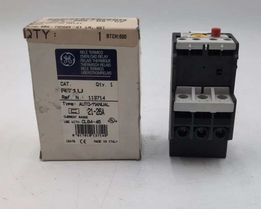 GE RT1U Thermal Overload Relay 21-26A for Class CL04-05 Contactors New in Box New