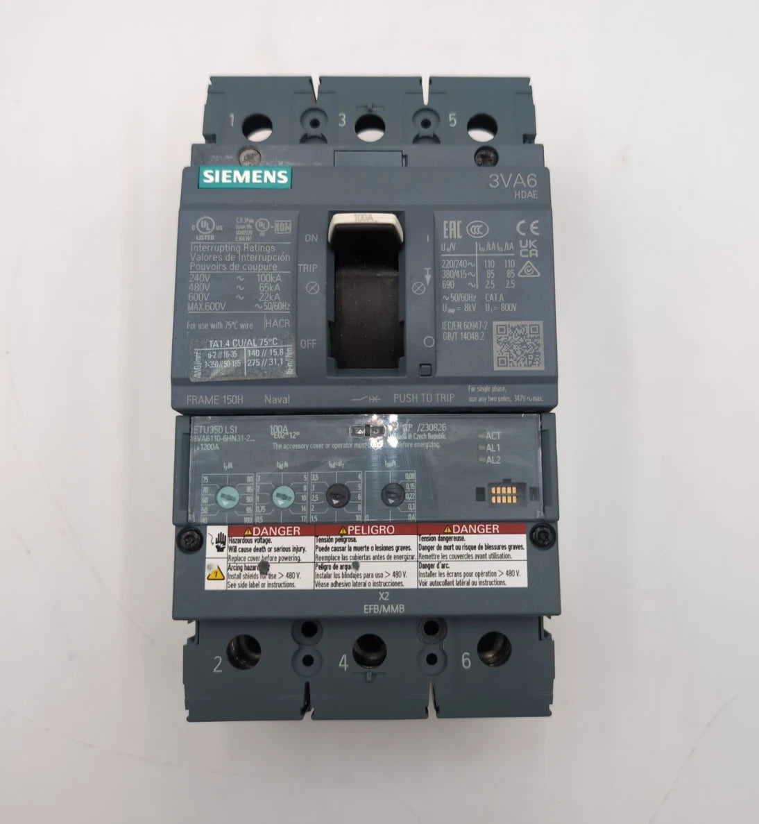 Siemens 3VA6110-6HN31-0AA0 Circuit Breaker 100A 3P 600V 3PH LSI Trip 100 Amp NEW New