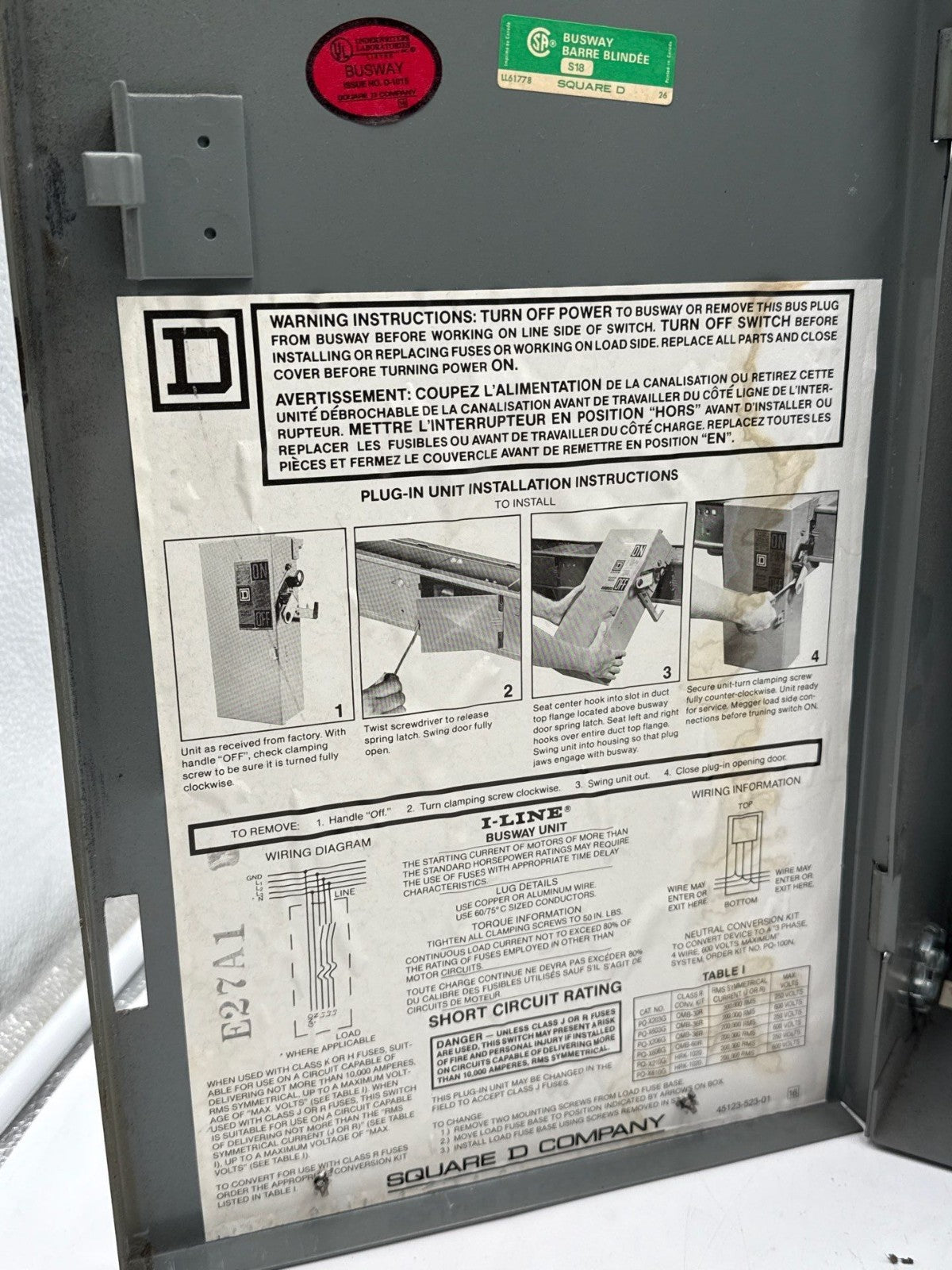 Square D PQ4603G Busplug I-Line Busway Unit Switch 30A 3PH 277/480V 4W 30 Amp Used