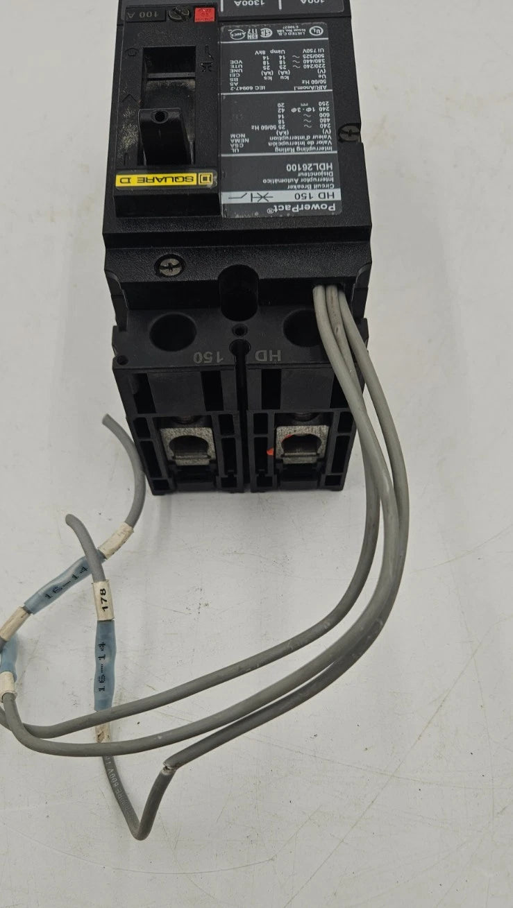 Square D HDL26100 Circuit Breaker 100A 2P 600V HDL 100 Amp 2 Pole with AUX USED Used