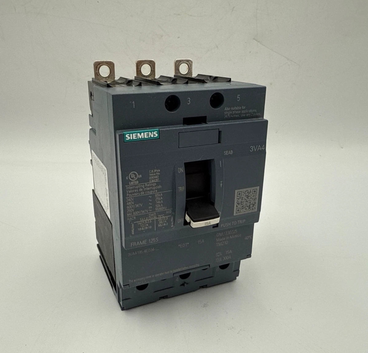 Siemens 3VA4195-4ED34-0AA0 Circuit Breaker 15A 3P 600V 3VA41 15 Amp 3 Pole New