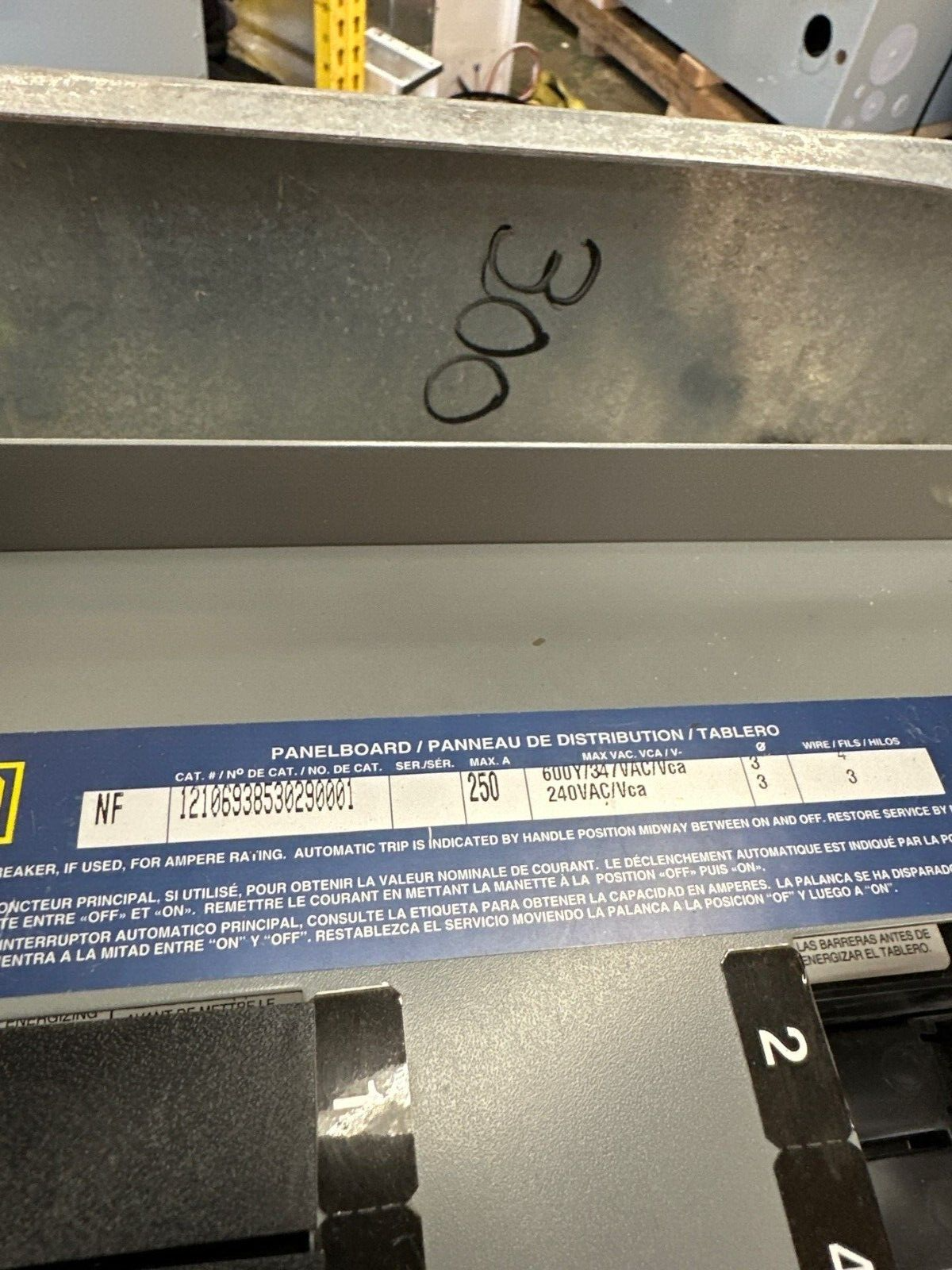 Square D NF Panelboard 250A 600Y/347V 3PH Main Lug MLO Indoor Encl 42 Circuit 4W P339 Used