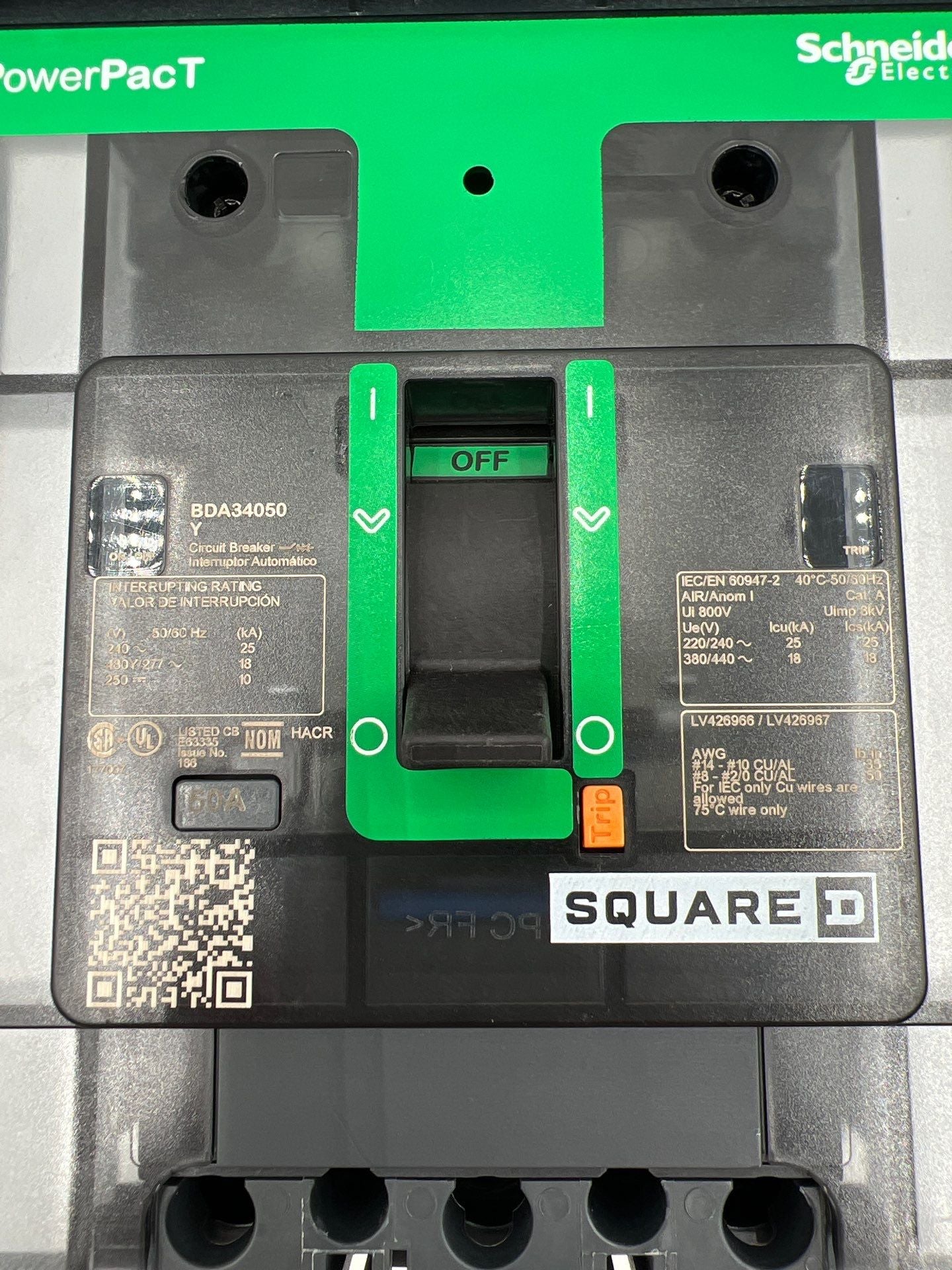 Square D BDA34050Y I-Line Circuit Breaker 50A 480/277V 3P BDA 50 Amp 3 Pole Used