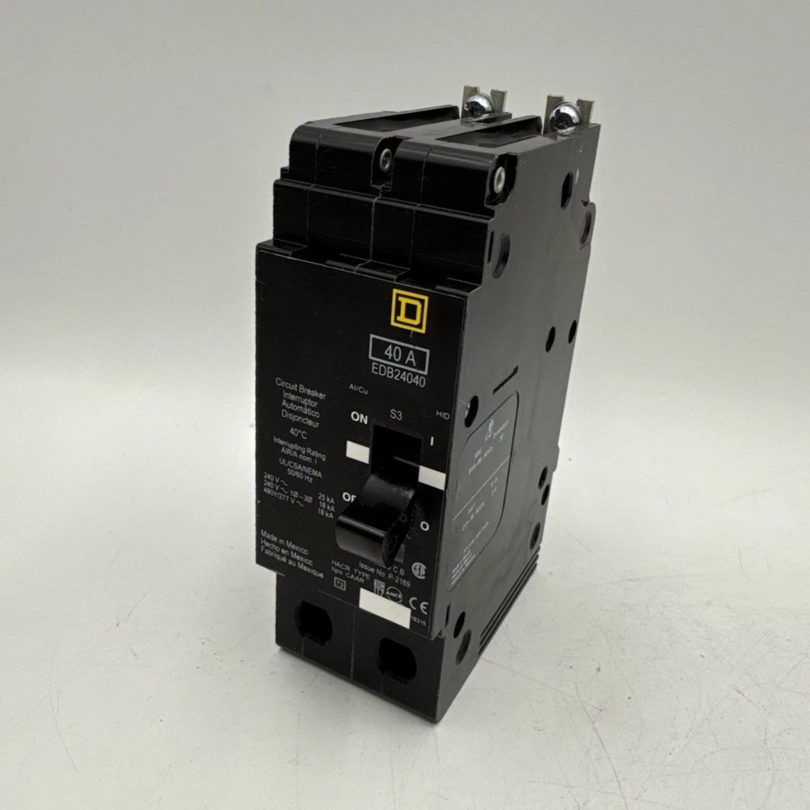 Square D EDB24040 Circuit Breaker 40A 2P 480V 1PH EDB 2 Pole 40 Amp Bolt On New