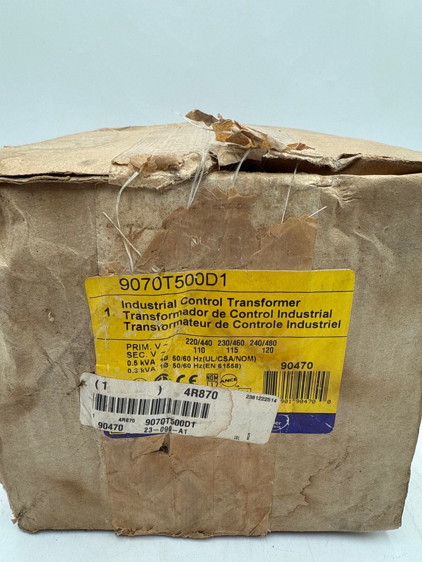 0.5kVA Square D 9070T500D1 Transformer Pri 220-480V Sec 110/115/120V New