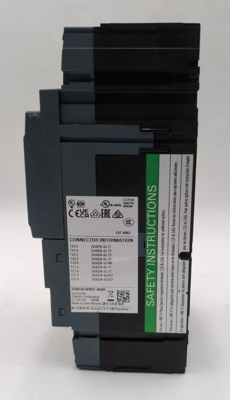 Siemens 3VA6140-6HN31-0AA0 Circuit Breaker 40A 3P 600V 3PH LSI Trip NEW Take Out New