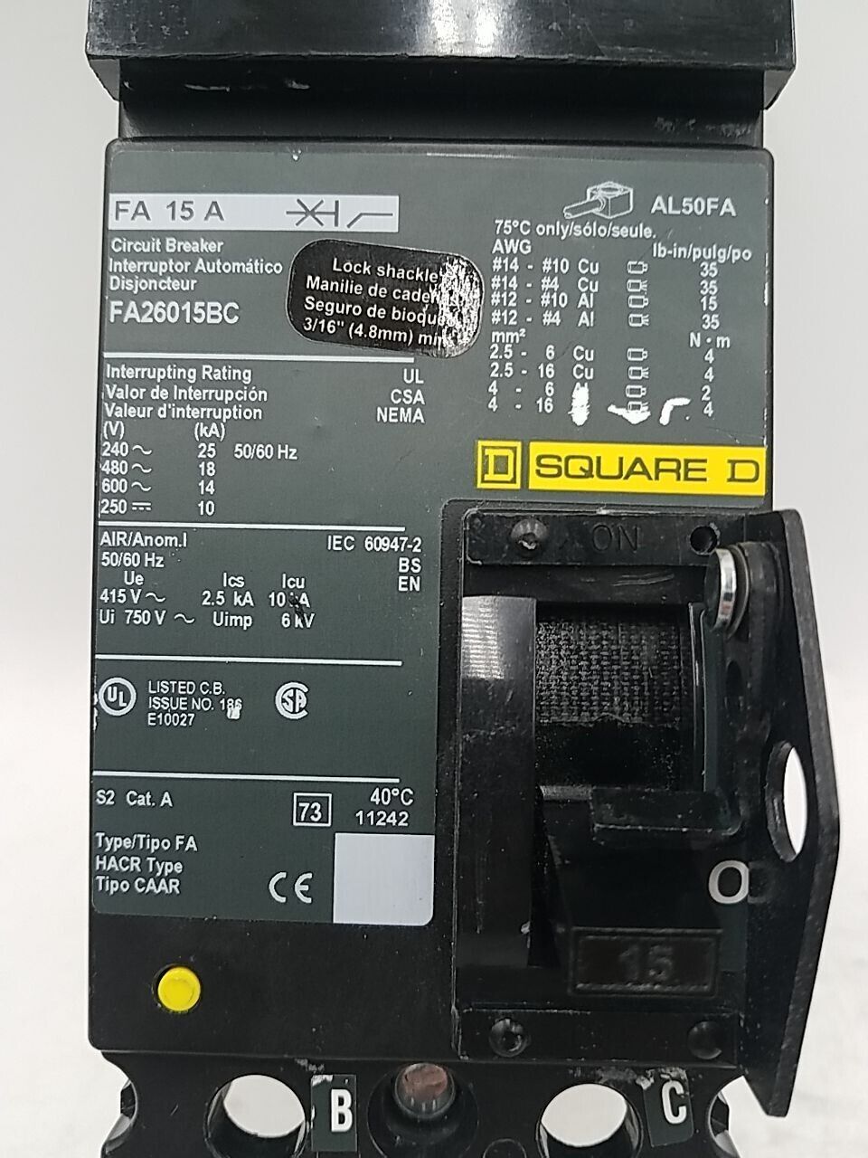 Square D FA26015BC Used