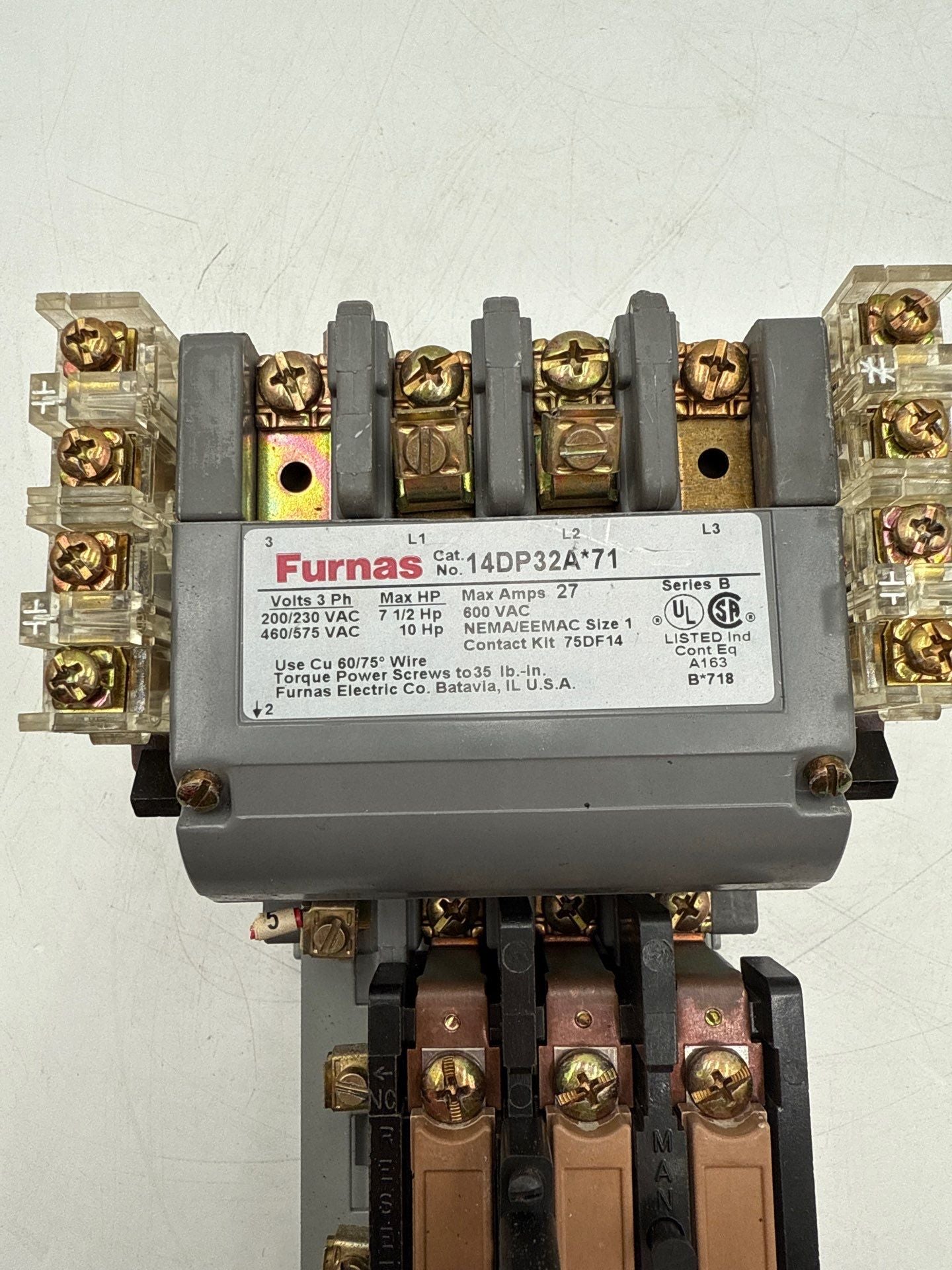 Furnas 14DP32AF71 Magnetic Starter 27A 3P 600V Size 1 Coil 110-120V Heater K52 Used