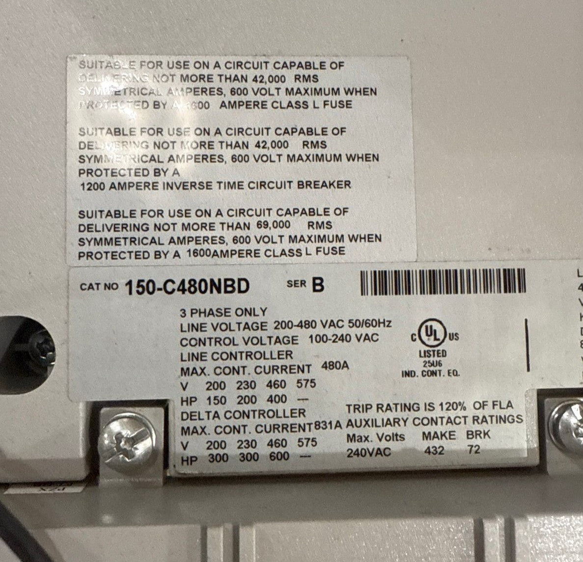 Allen Bradley 150-C480NBD SMC-3 480A Smart Motor Controller Used