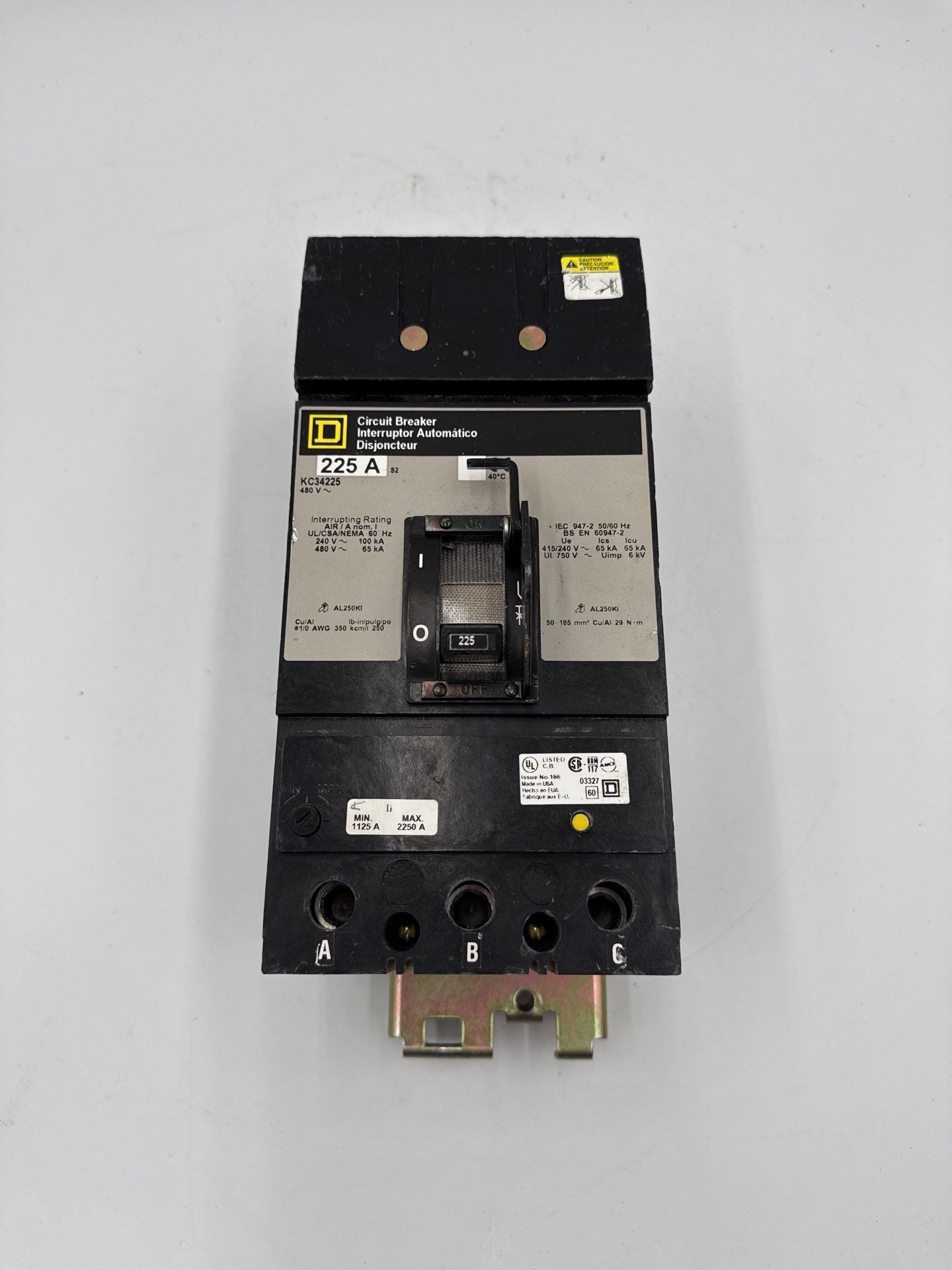 Square D KC34225 I-Line Circuit Breaker 225A 3P 480V KC 225 Amp 3 Pole Used