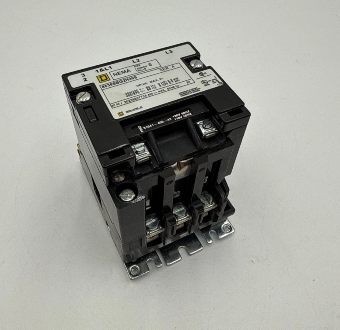 Square D 8536SBG2H30S Contactor Coil 110/120V NEMA Size 0 3P 600V 5HP 3PH Used