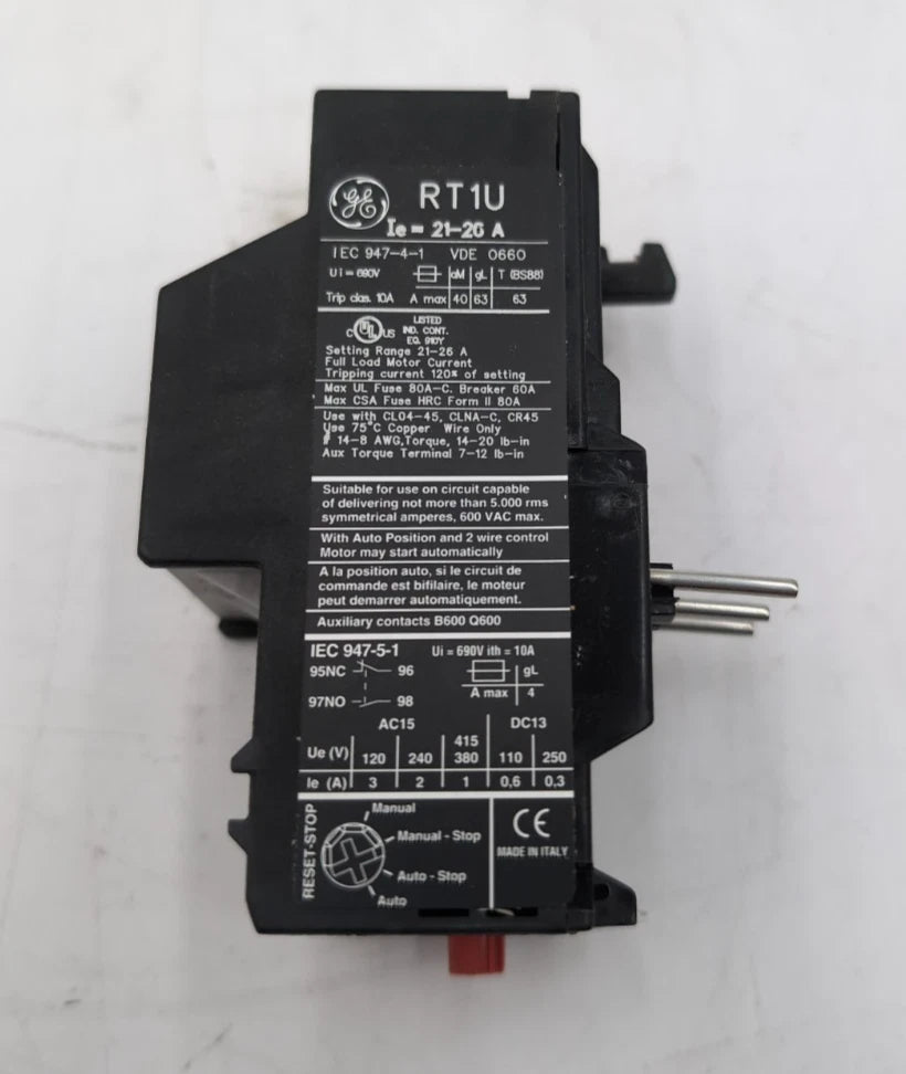 GE RT1U Thermal Overload Relay 21-26A for Class CL04-05 Contactors New in Box New