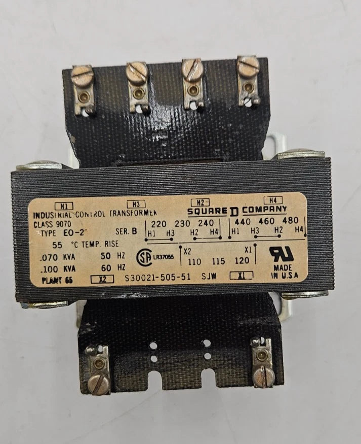 0.100kVA Square D S30021-505-51 Industrial Control Transformer CLASS 9070 480V Used