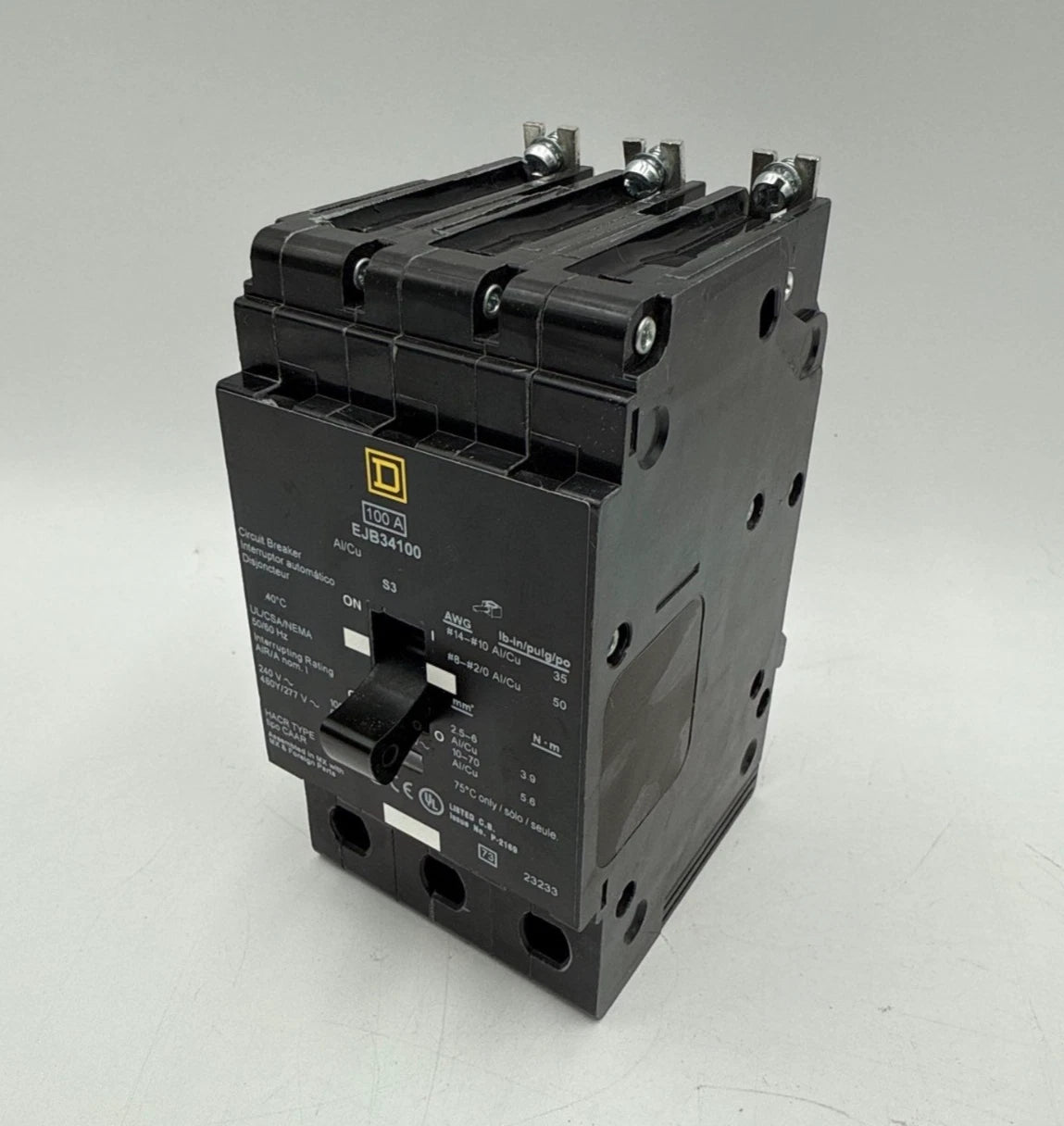 Square D EJB34100 Circuit Breaker 100A 3P 480/277V EJB Bolt On 100 Amp 3 Pole New