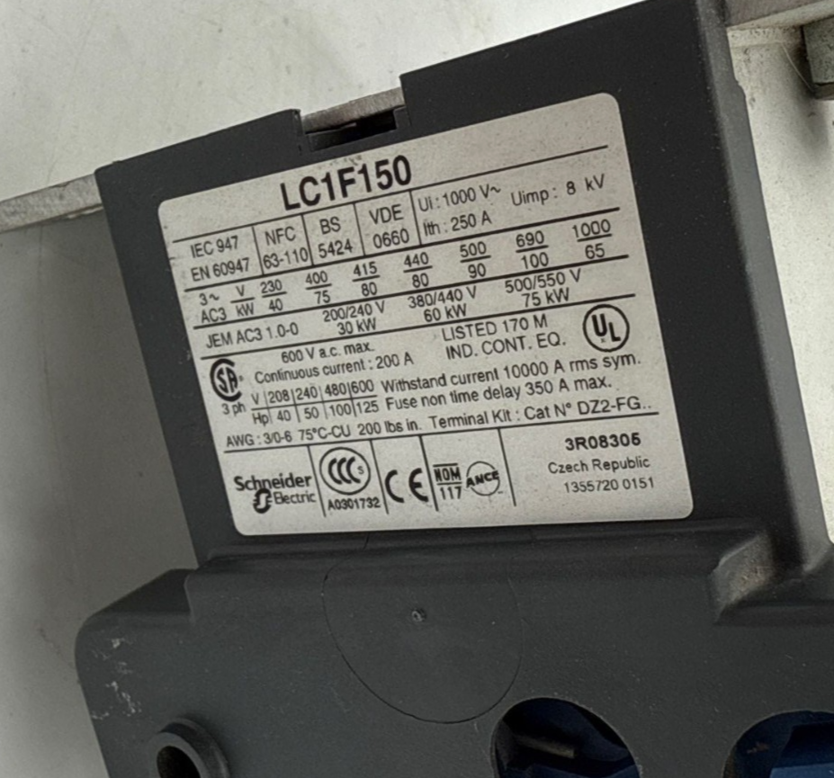 Telemecanique LC1F150 Contactor 150A 3P 440V 3PH Coil 127V 40-400Hz LX9FF127 Used