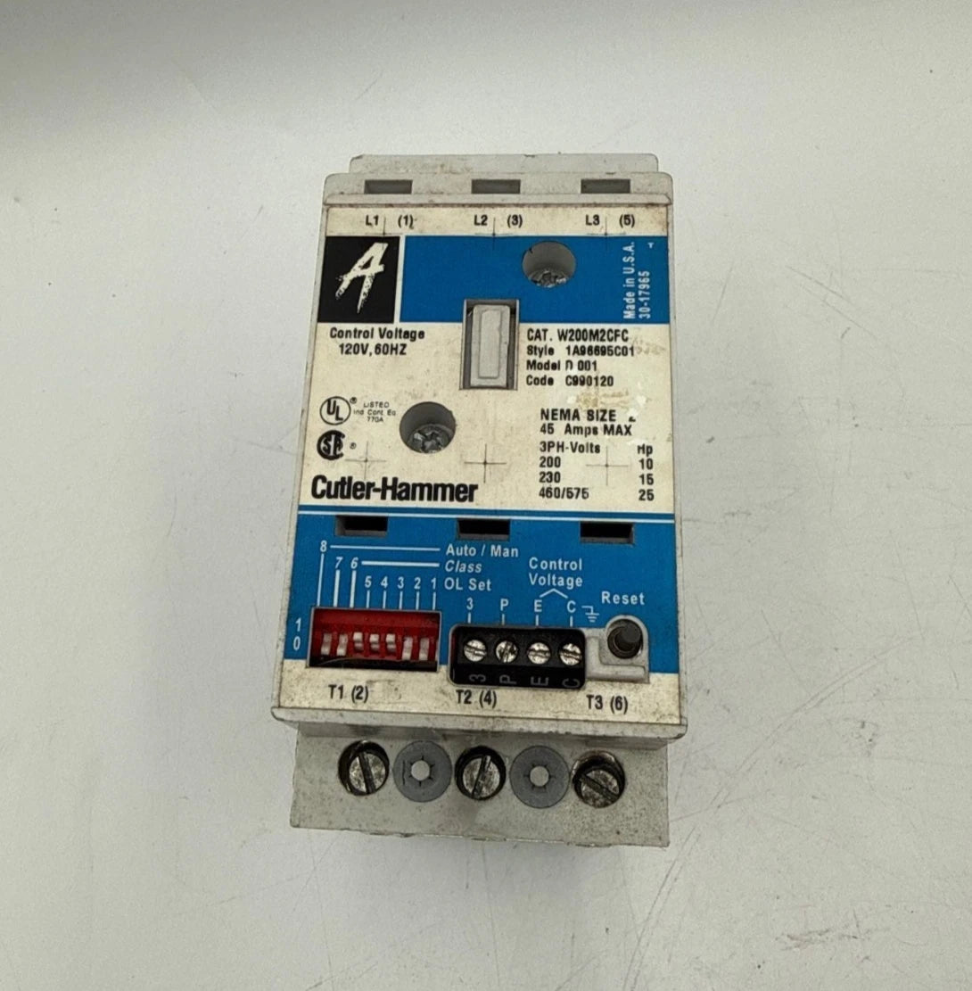 Cutler Hammer W200M2CFC Motor Starter NEMA Size 2 45A 3P 600V 3PH Control 120V Used