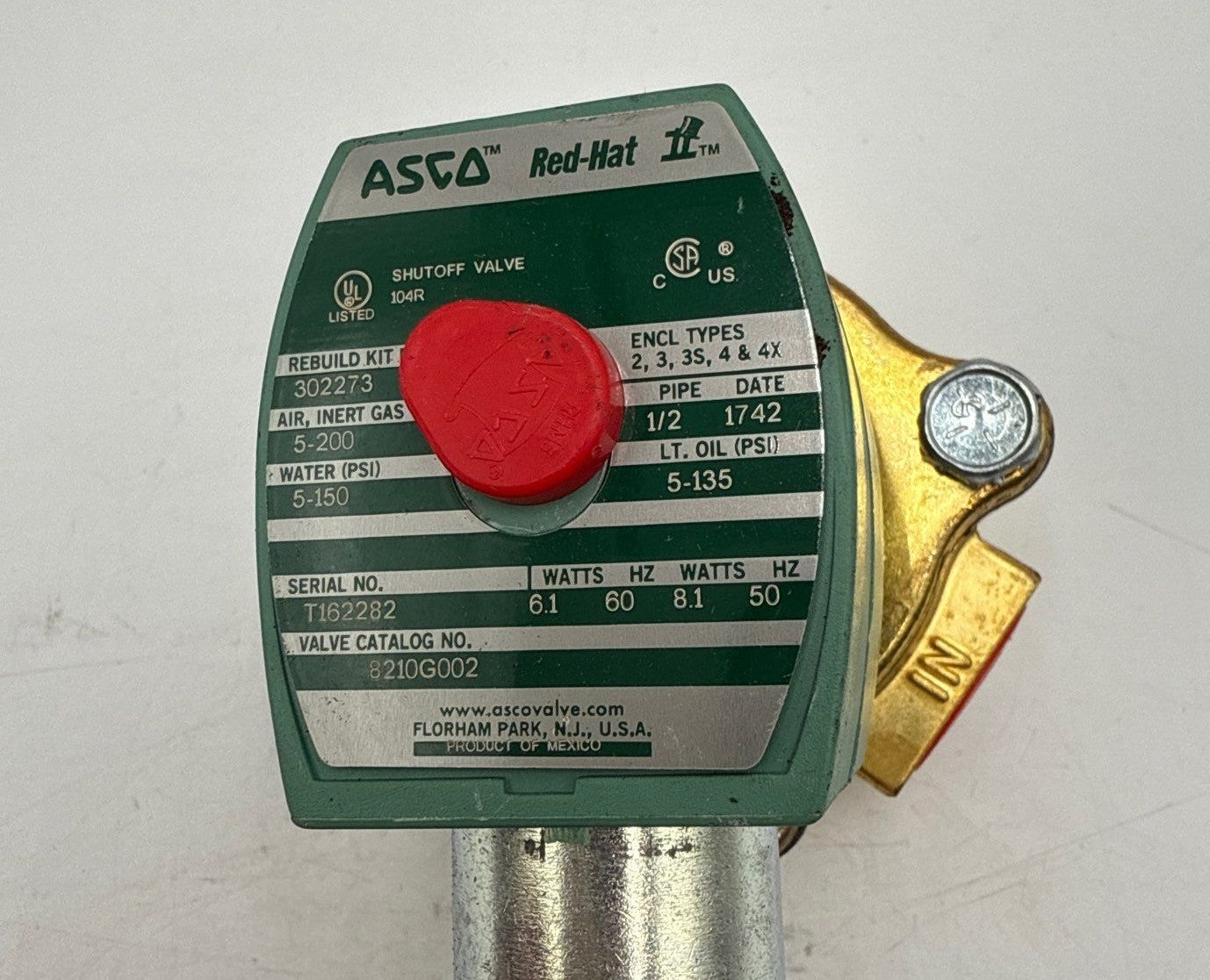 ASCO 8210G002 RedHat II Solenoid Shutoff Valve 2-Way N/C 1/2" New