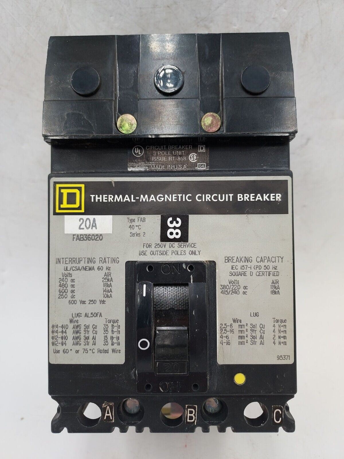 Square D FAB36020 Used