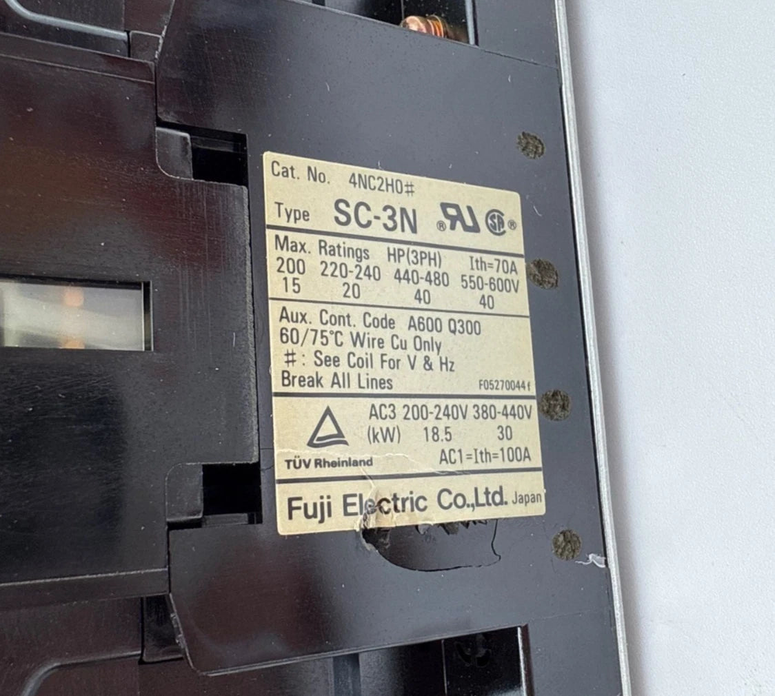 Fuji SC-3N 4NC2H0 Starter 100A 3P 600V 3PH 40HP Coil 110/120V Overload 45-67A New