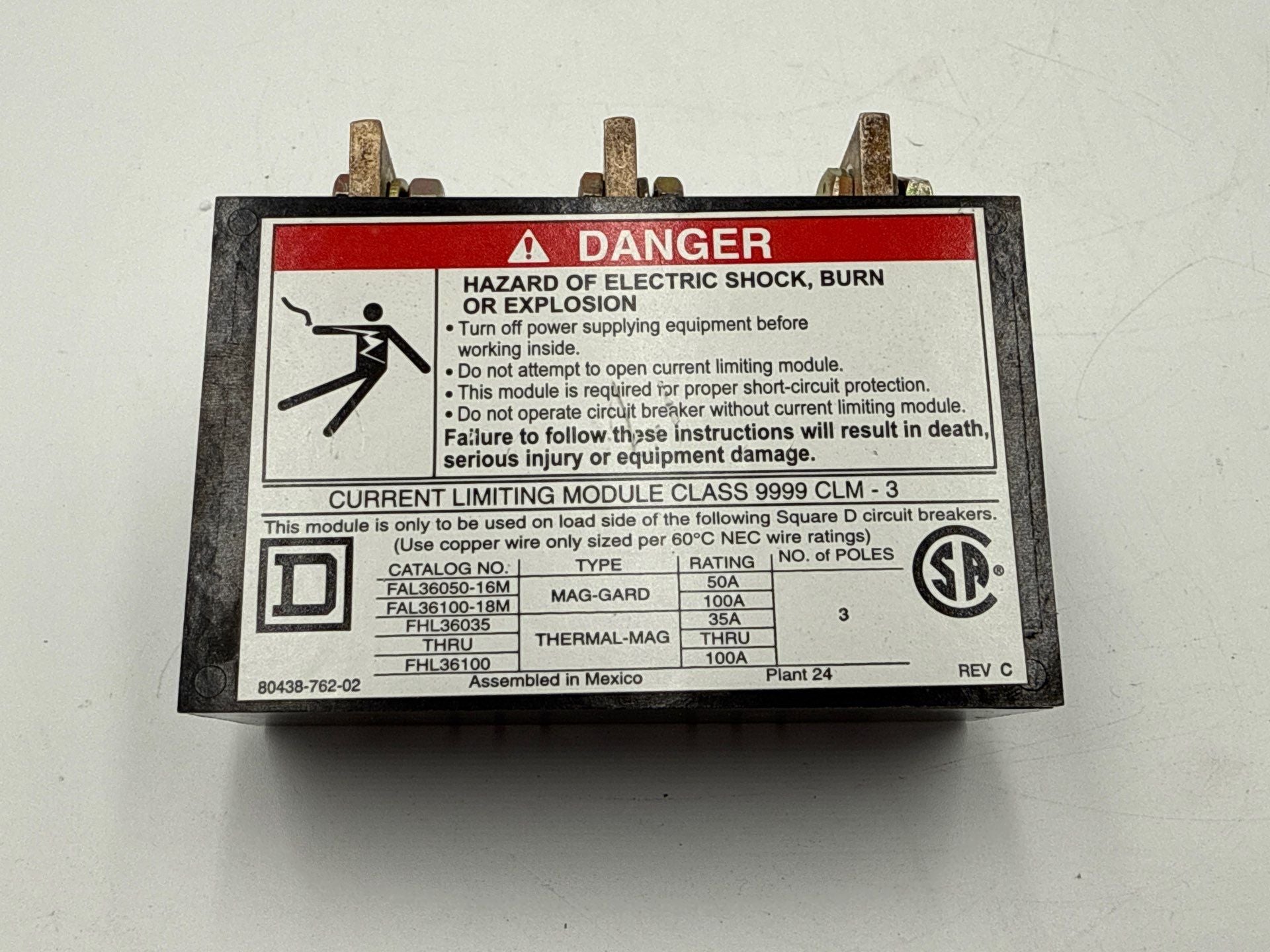 Square D 9999 CLM-3 Current Limiting Module Class 35-100 Amp 9999CLM3 Used