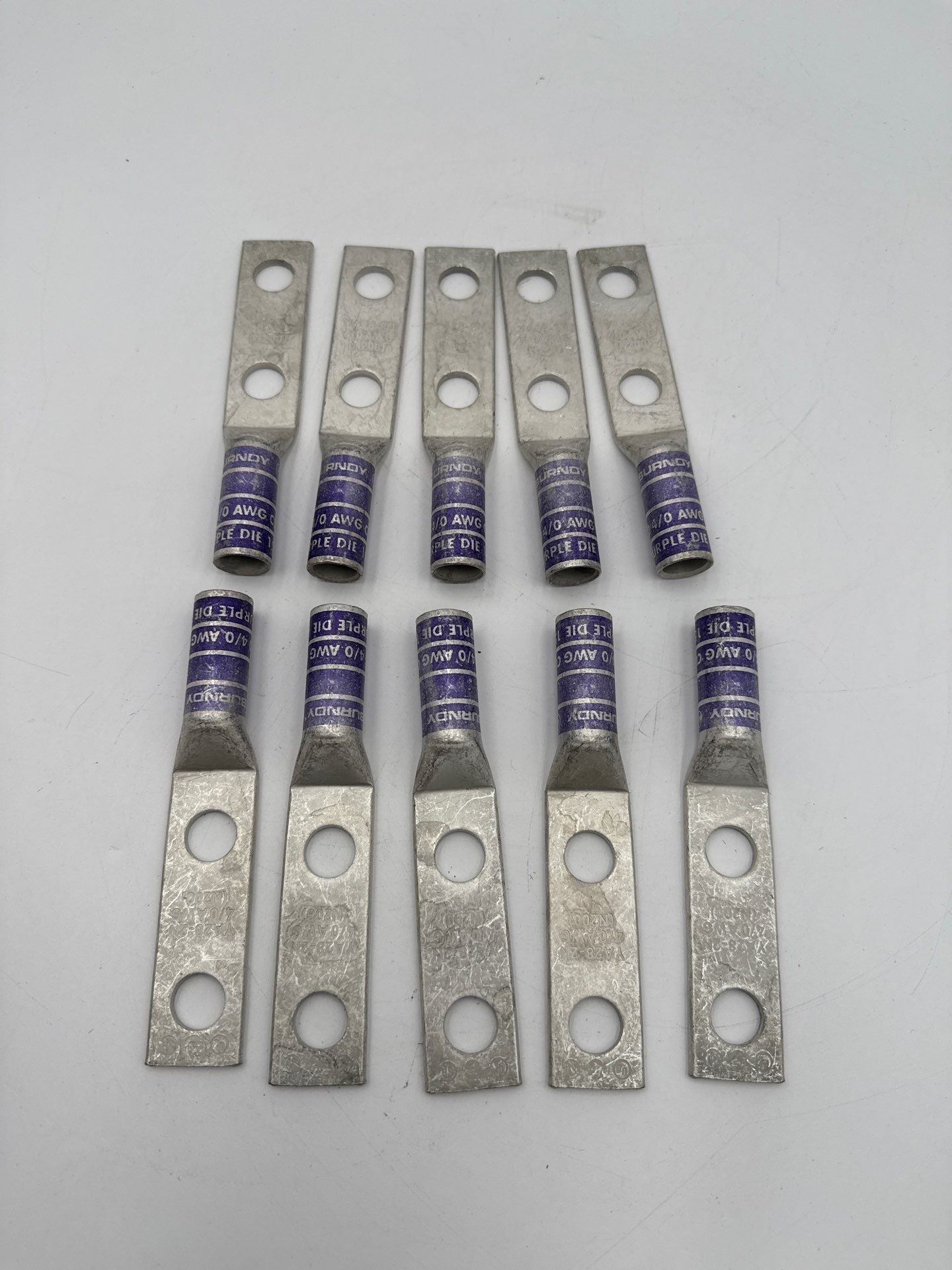 10PC Burndy YA282N 2-Hole 1/2'' Stud 4/0 AWG Long Barrel Copper Compression Lug New