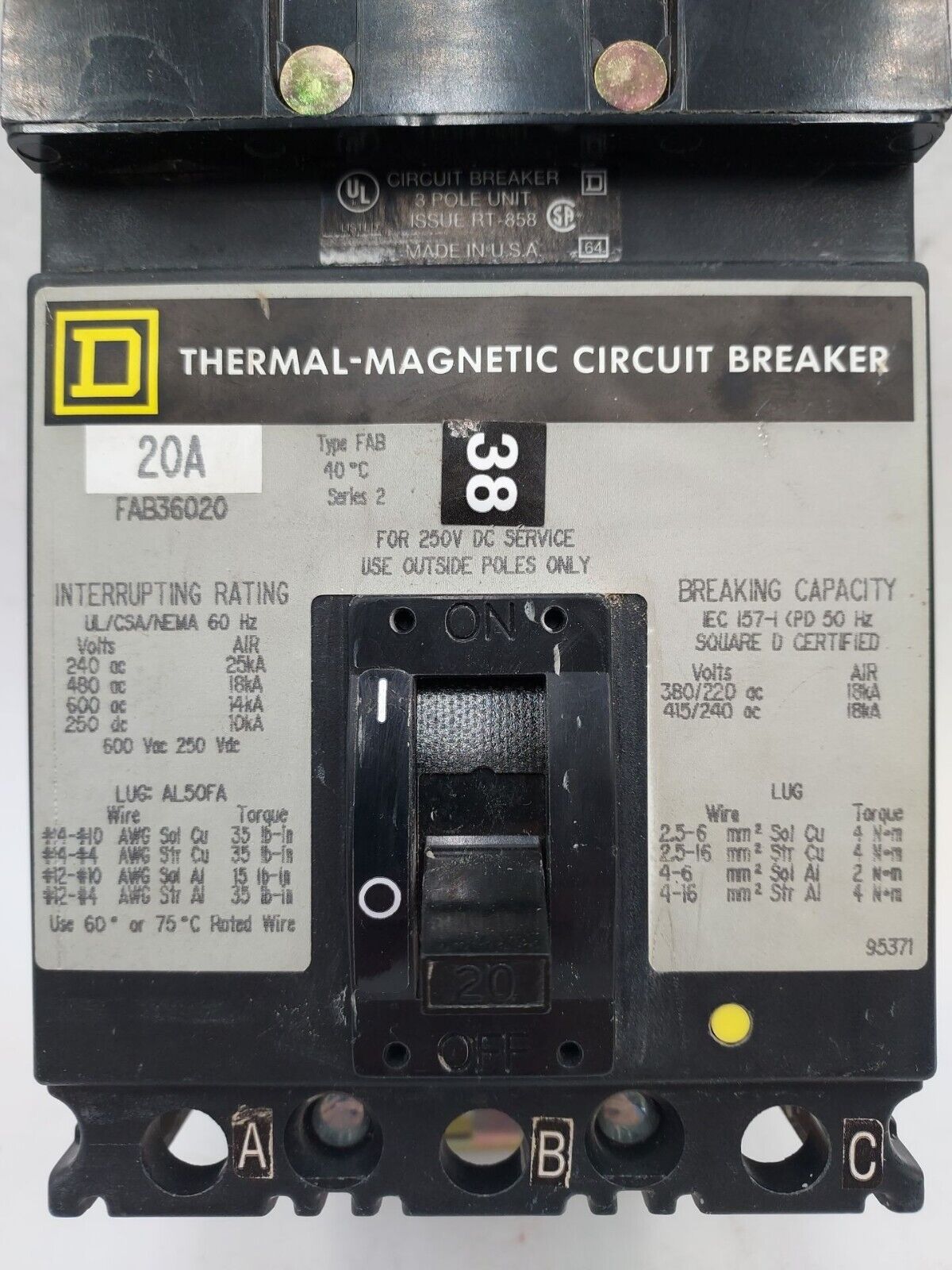 Square D FAB36020 Used