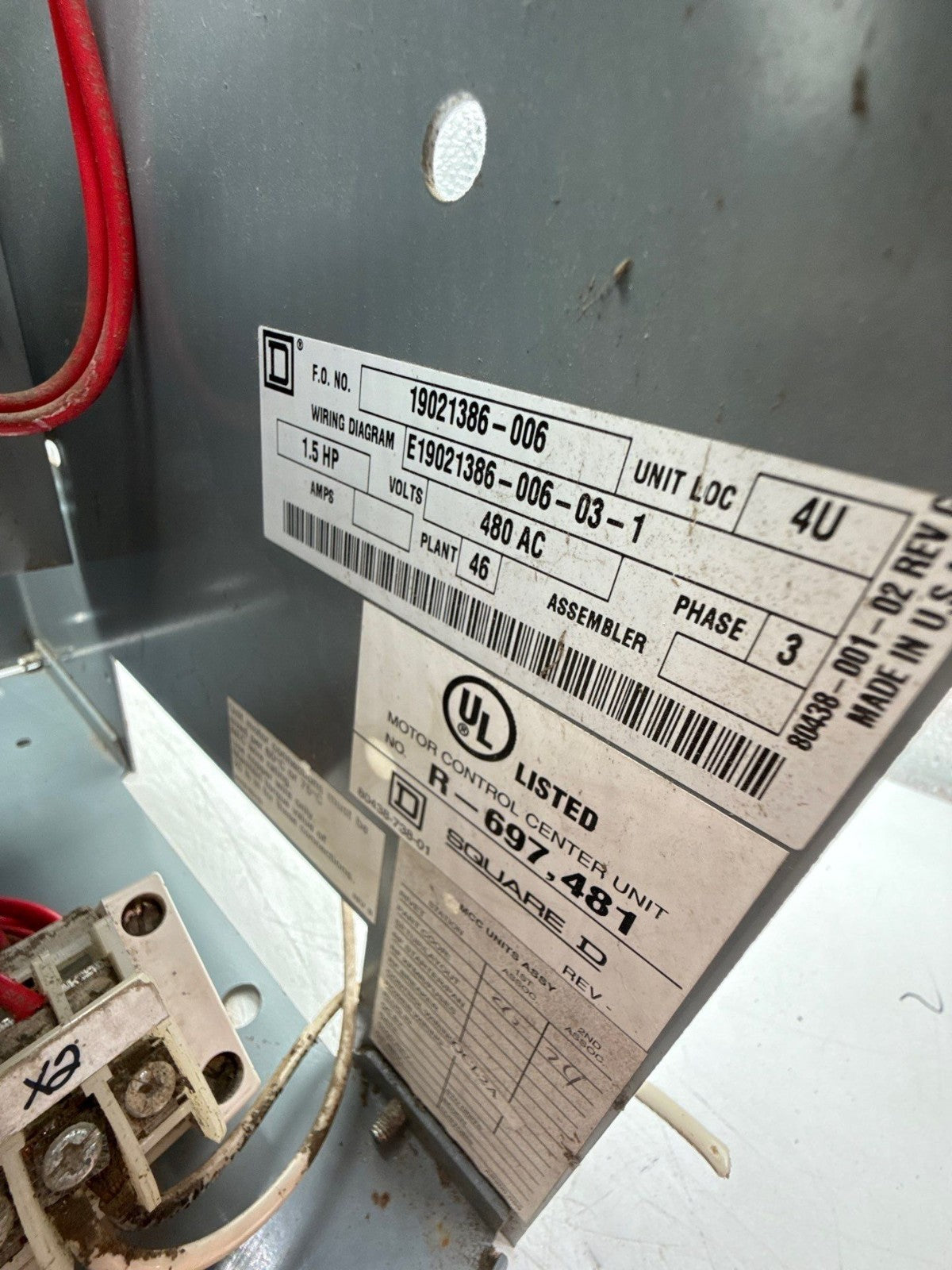 Square D Model 6 12" 7A Combo MCC Bucket Size 1 Starter FAP3600712M 8536SCO3S Used