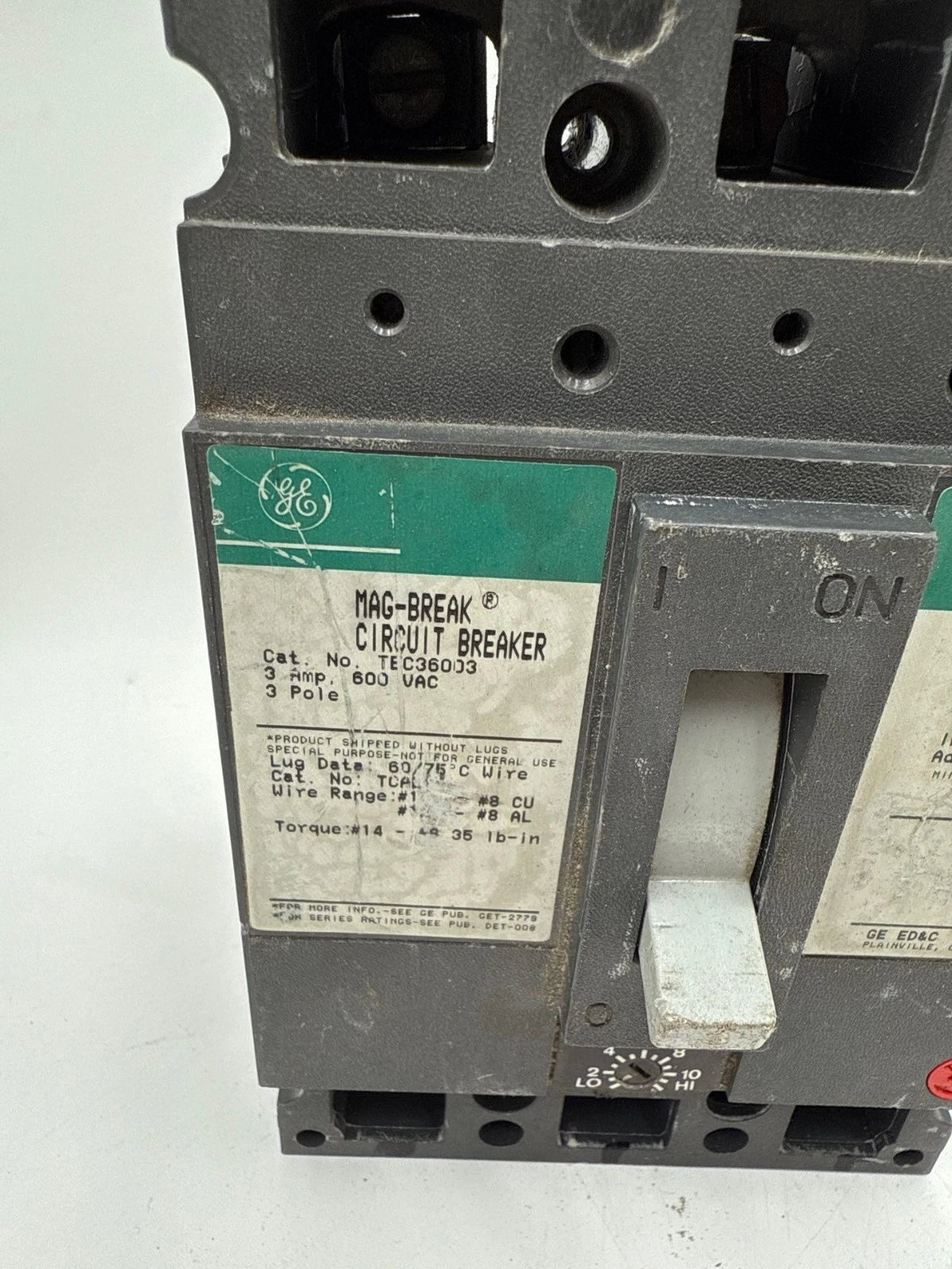 GE TEC36003 Circuit Breaker 3A 3P 600V 3PH TEC 3 Amp 3 Pole Used Used