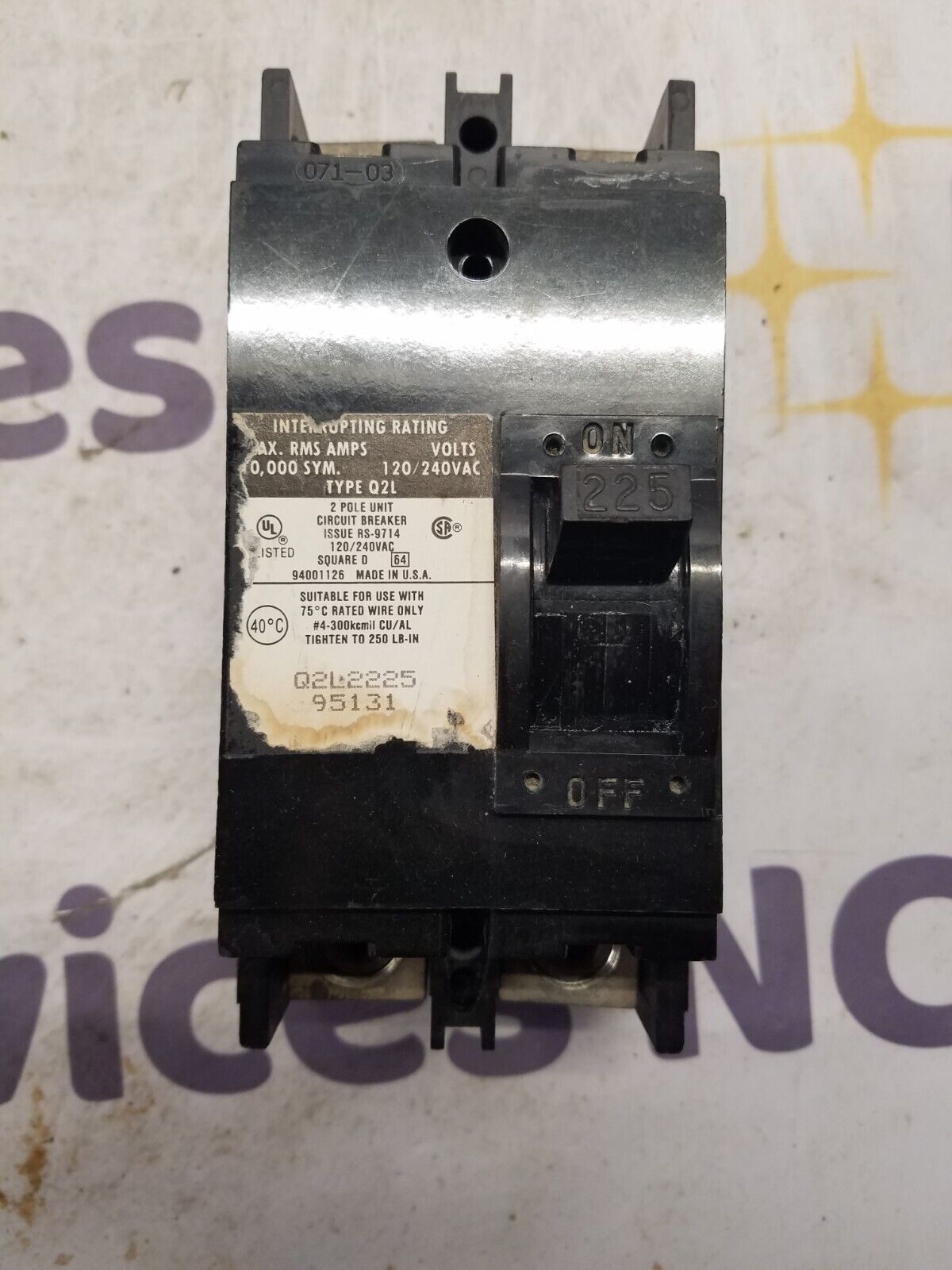 Square D Q2L2225 Used